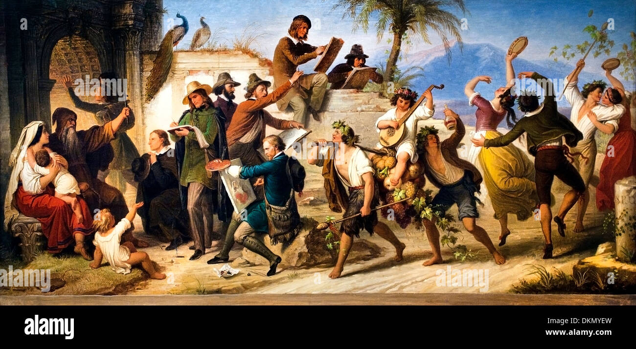 Gli artisti tedeschi fanno il loro bozzetti in Roma (C. 1848) Wilhelm von Kaulbach (1804-1874) tedesco Germania Foto Stock