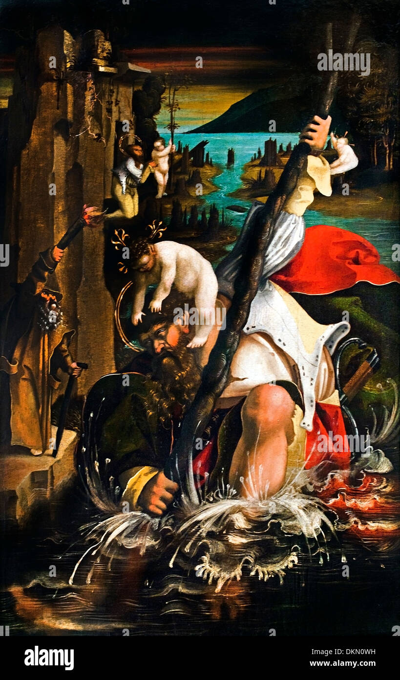 Meister des Christophorus mit dem Teufel 1500 Christophorus legende Master di Christopher con il diavolo 1500 Christopher legenda Foto Stock