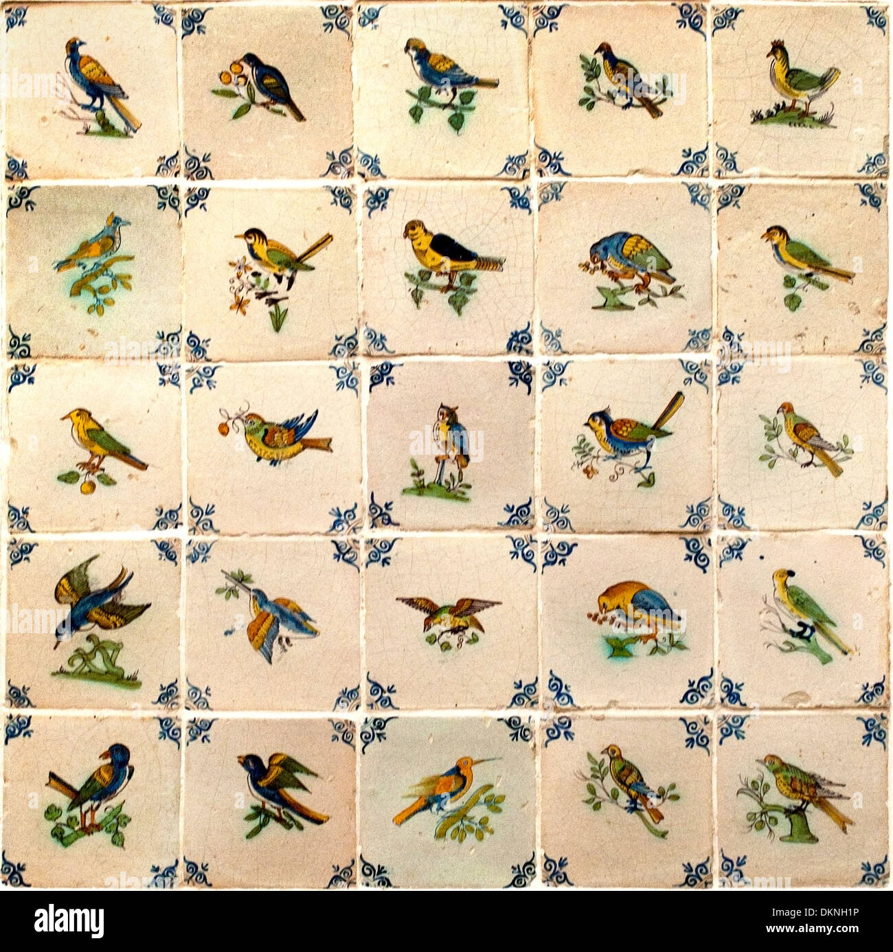 Uccelli uccelli 1620-1650 olandese piastrelle Piastrelle Paesi Bassi Olanda Museum Foto Stock