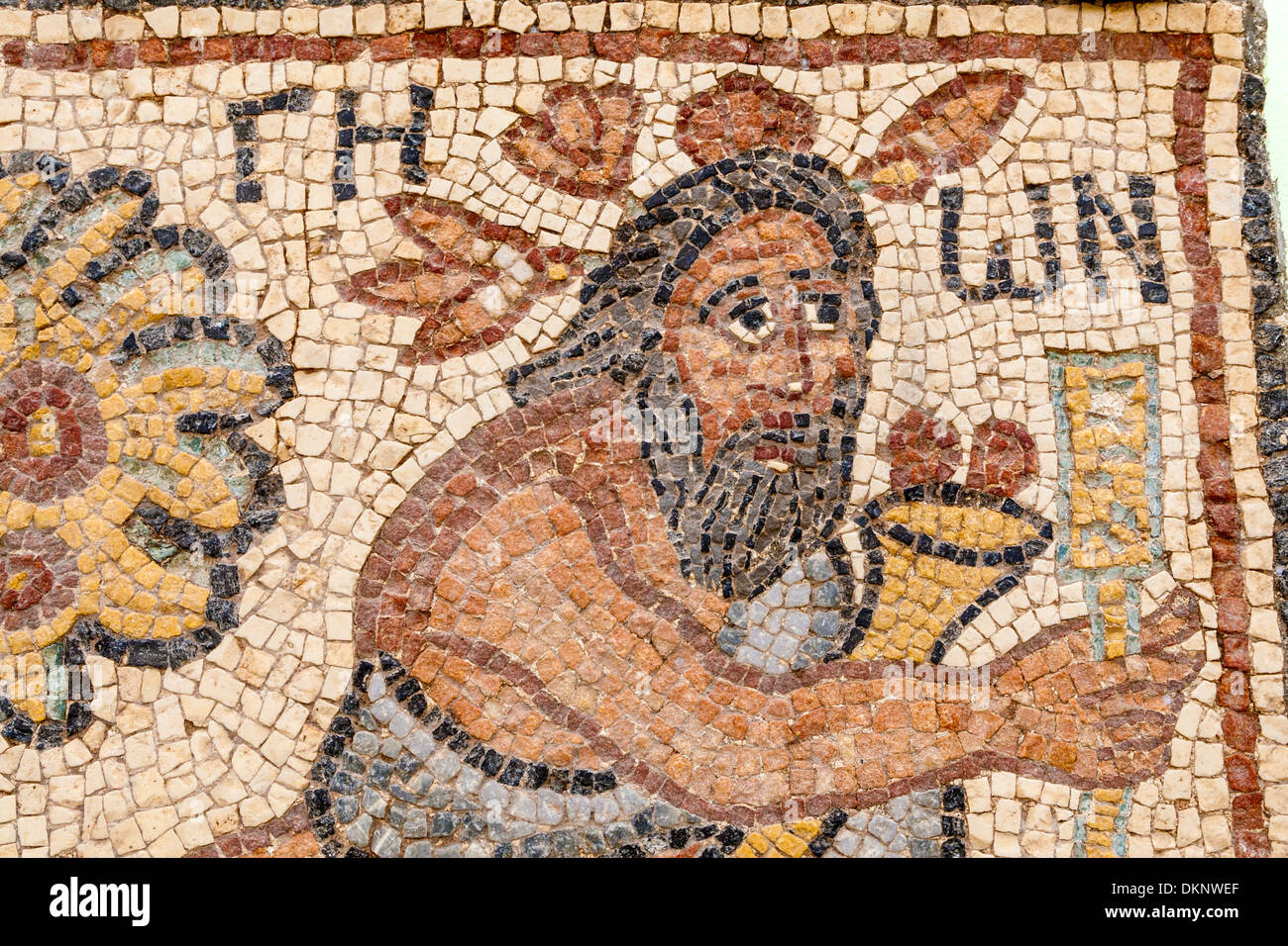 Libia, Qasr Libia. Mosaico bizantino dalla metà del 6o secolo D.C. Raffigurante il fiume Nilo Dio Geon. Mosaico bizantino museo. Foto Stock