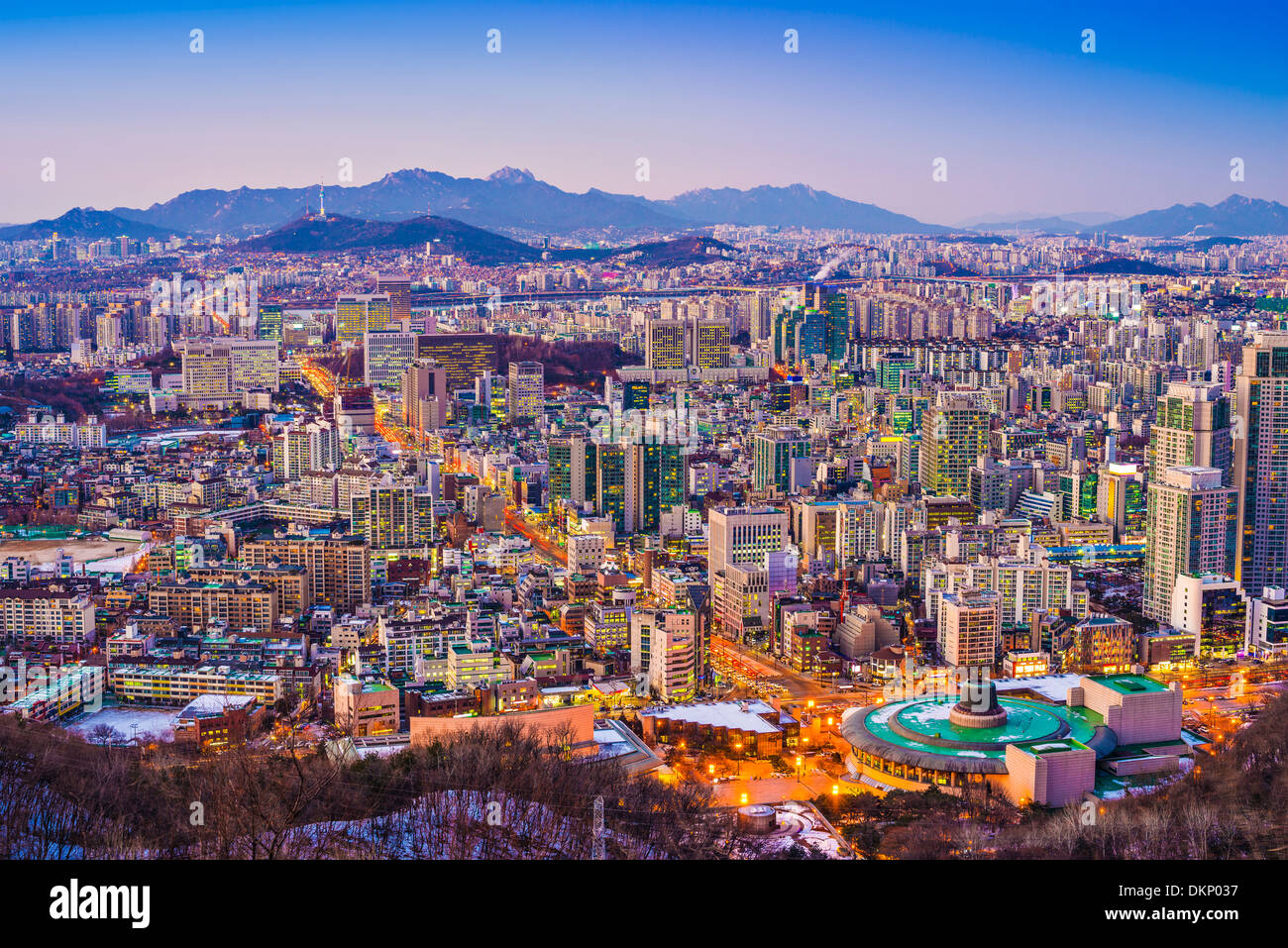 Seoul, Corea del Sud skyline serale. Foto Stock