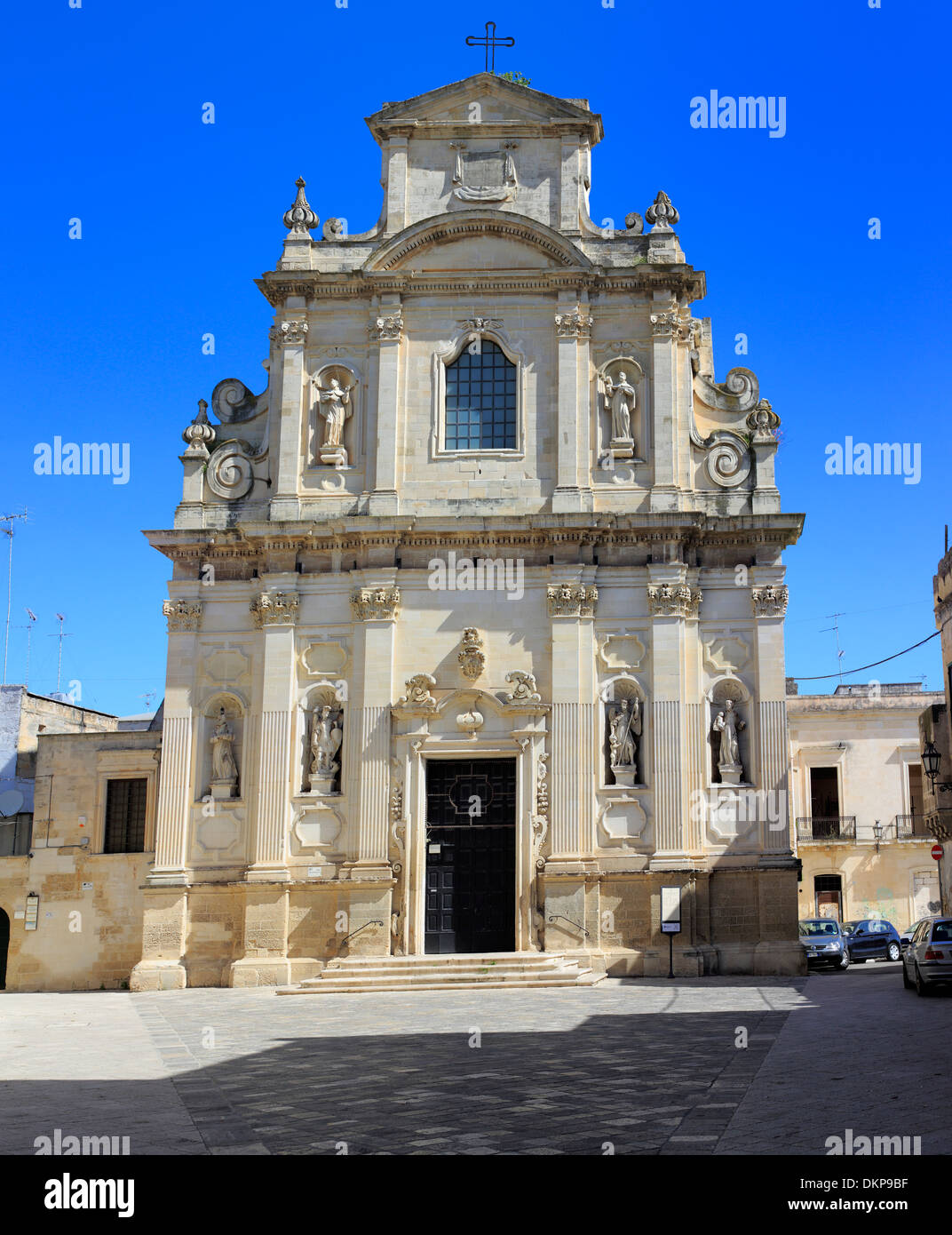 Scultura di facciata della chiesa di Santa Croce (Chiesa di Santa Croce), Lecce, Puglia, Italia Foto Stock