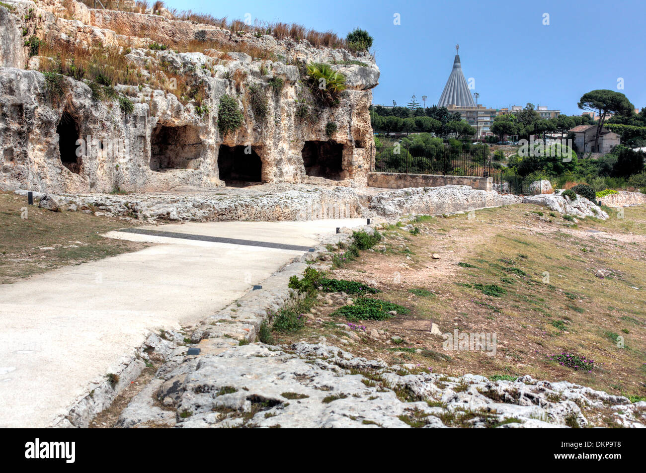 Teatro greco (V secolo a.C.), Siracusa, Sicilia, Italia Foto Stock