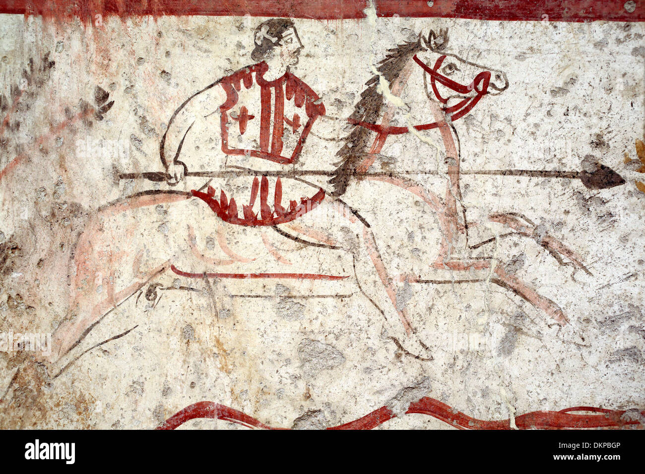 Il Greco antico guerriero, pittura murale, museo archeologico, Paestum, Campania, Italia Foto Stock
