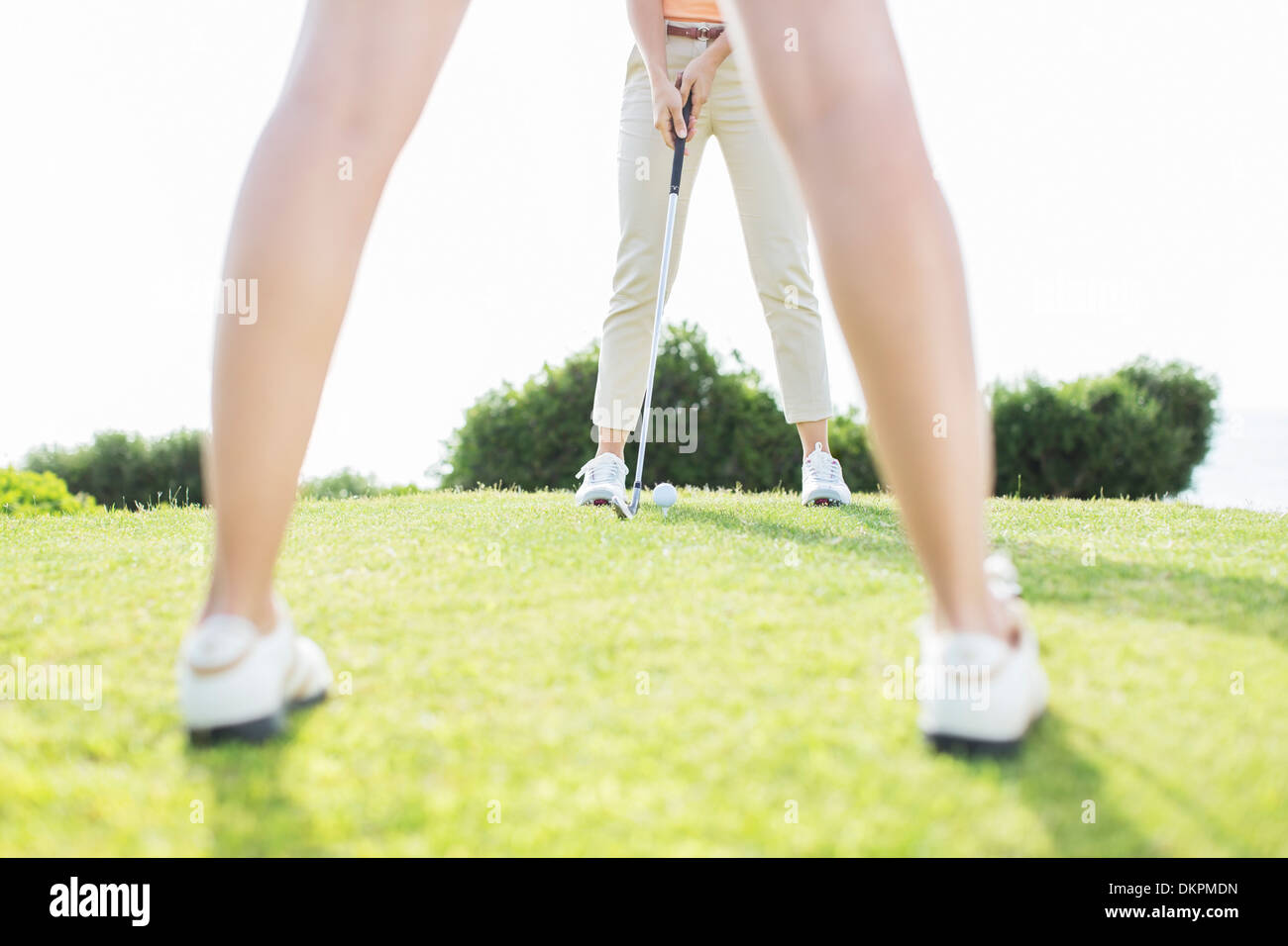 Le donne mettendo sul campo da golf Foto Stock