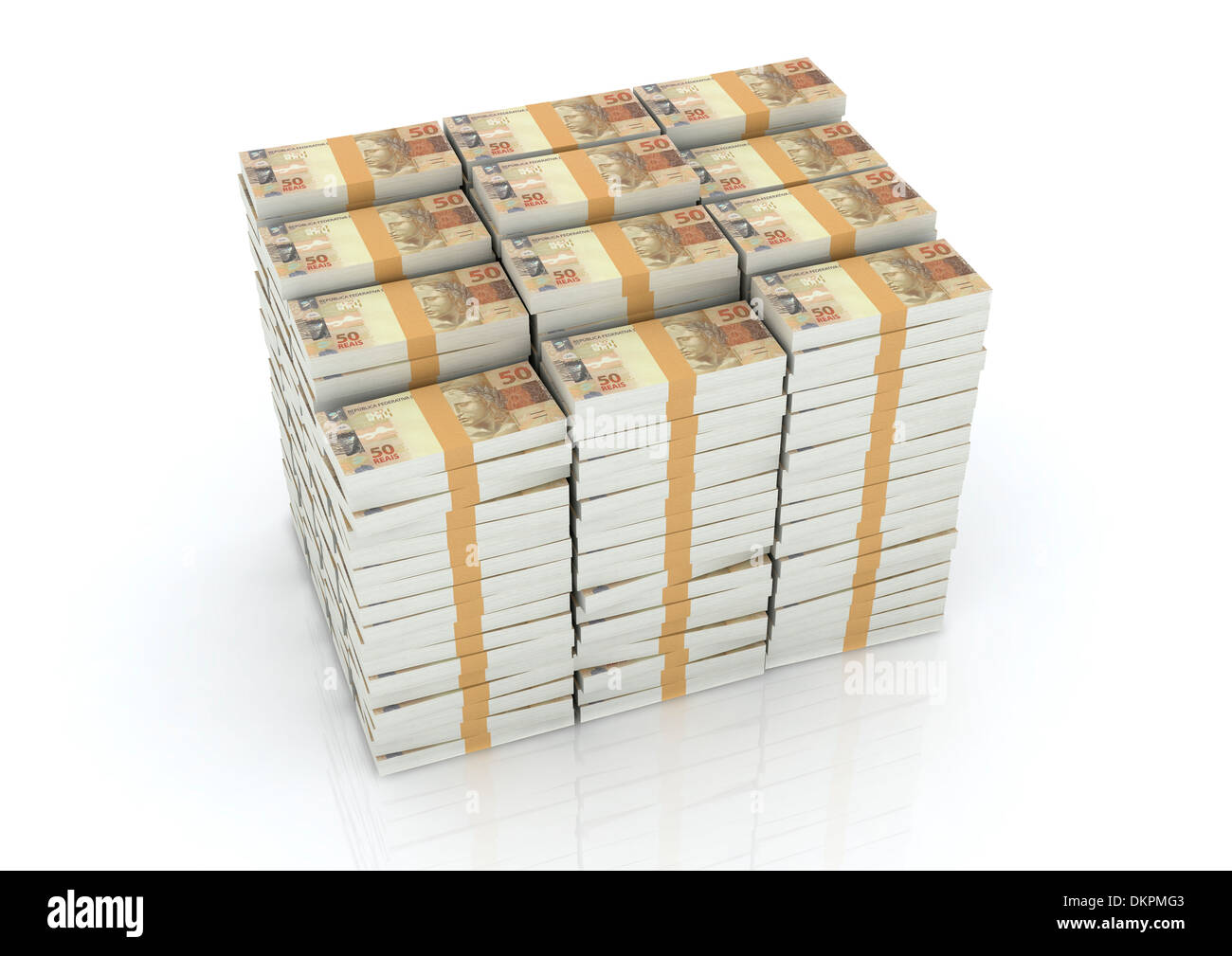 Pile di 50 Reais, brasiliano banconote illustrazione Foto Stock