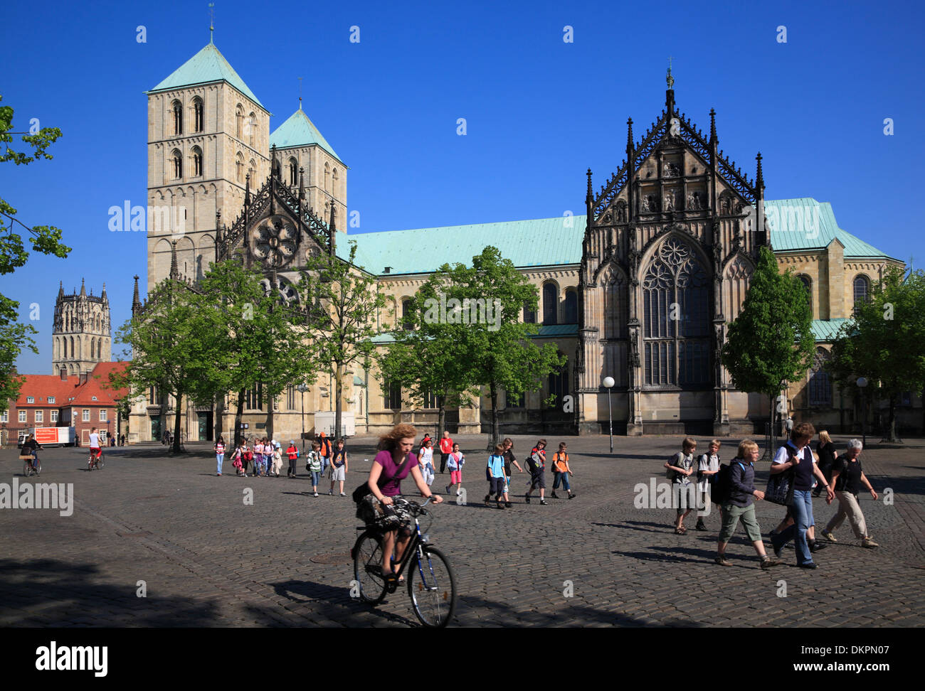 Cattedrale di Muenster, Muensterland, Renania settentrionale-Vestfalia, Germania Foto Stock