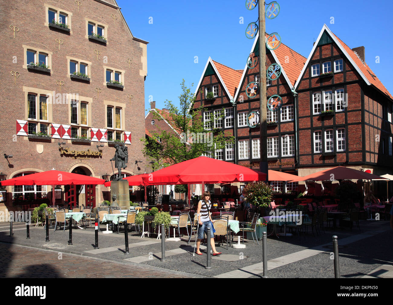 Ristorante KIEPENKEREL a Kiepenkerl-Fountain, Muenster Muensterland, Renania settentrionale-Vestfalia, Germania Foto Stock