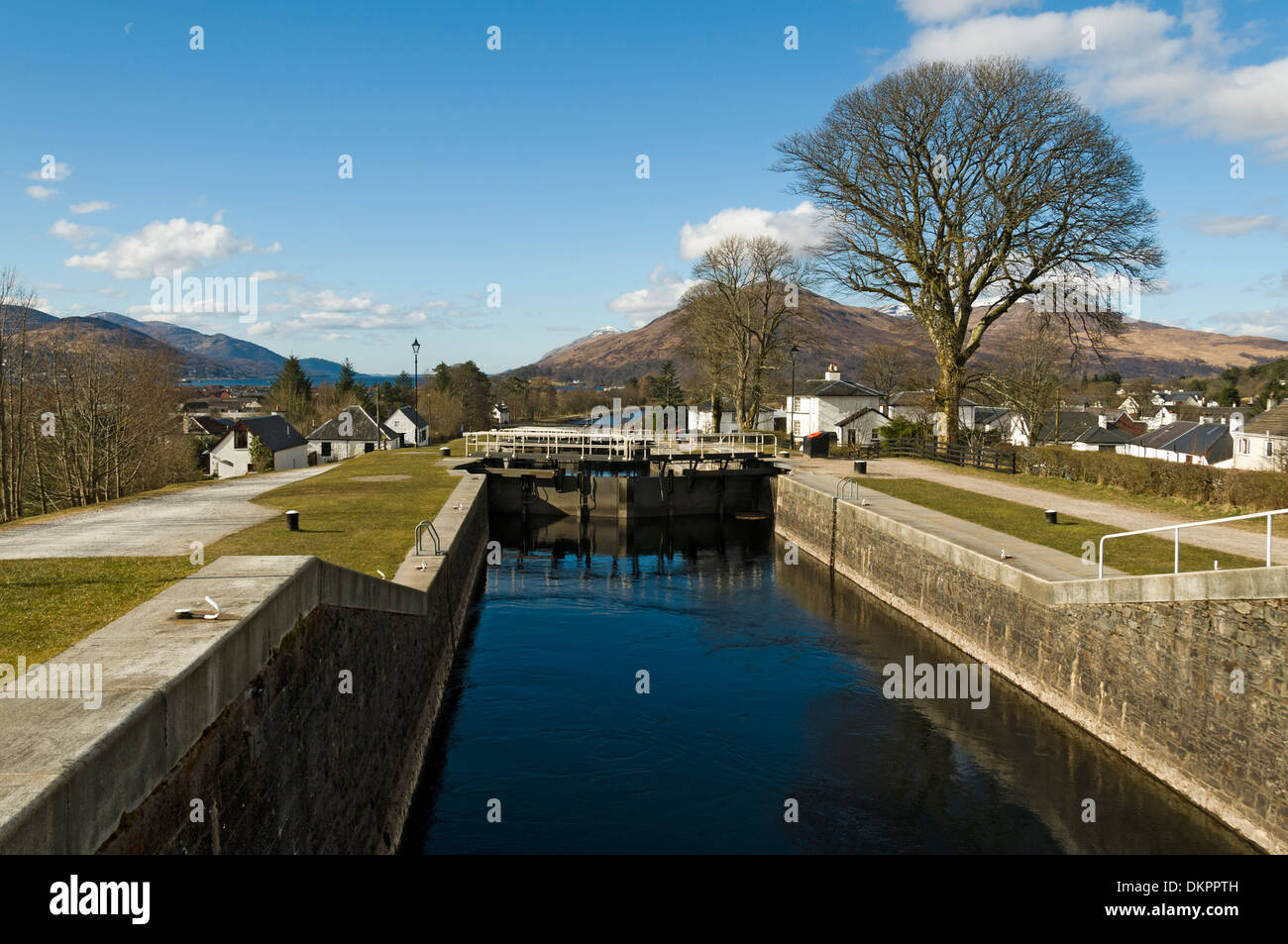 Il Caledonian Canal vicino a Fort William, regione delle Highlands, Scotland, Regno Unito. Foto Stock