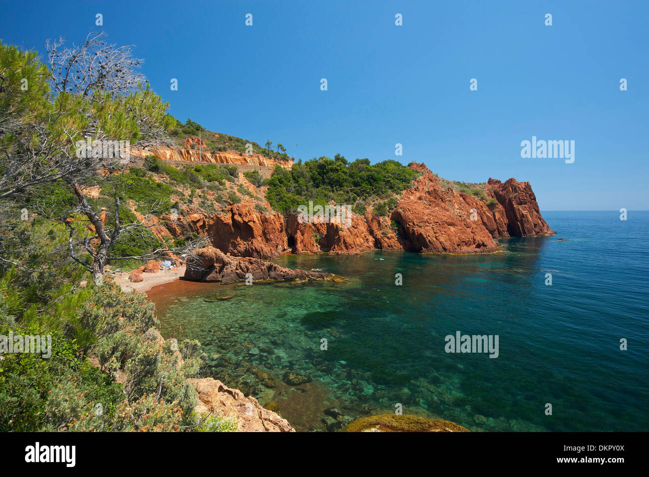 Francia, Europa, Sud della Francia, Cote d'Azur, Corniche de l'Esterel, costa, paesaggi, mare Mediterraneo, all'esterno, giorno Foto Stock