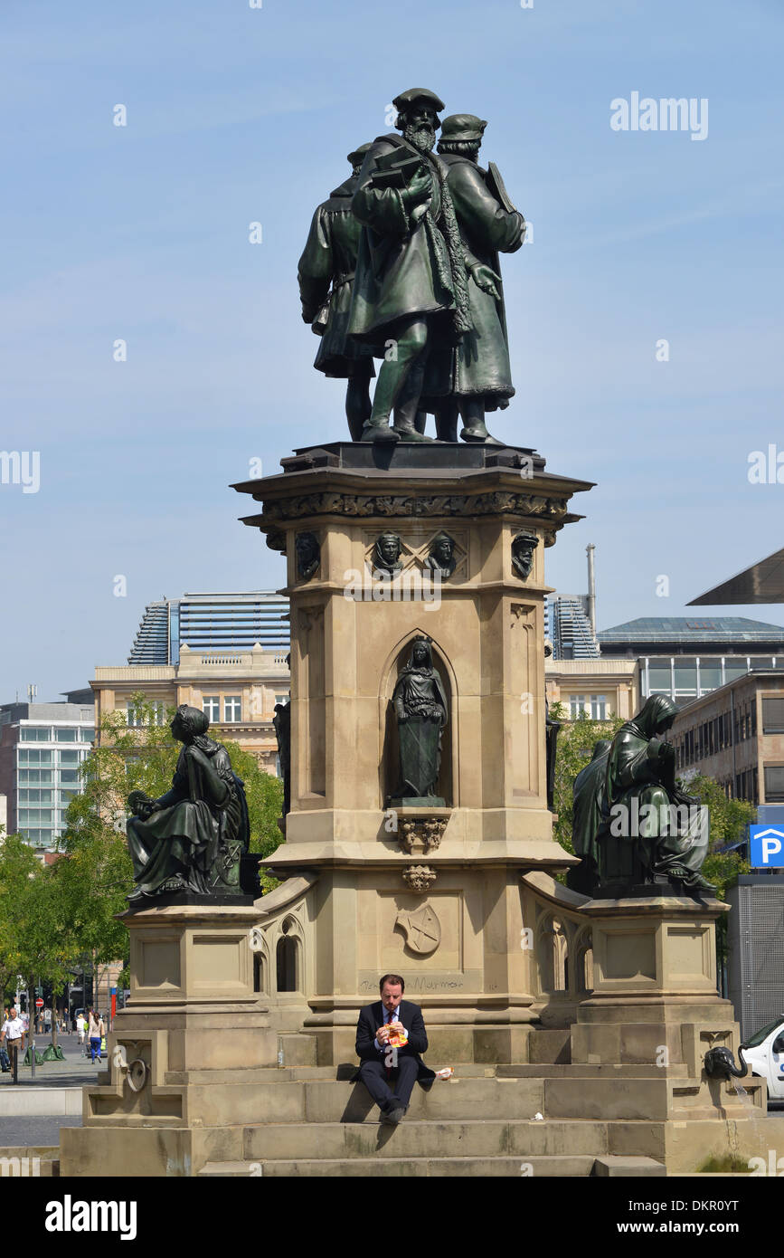 Gutenberg-Denkmal, Rossmarkt, Frankfurt am Main, Assia, Deutschland Foto Stock