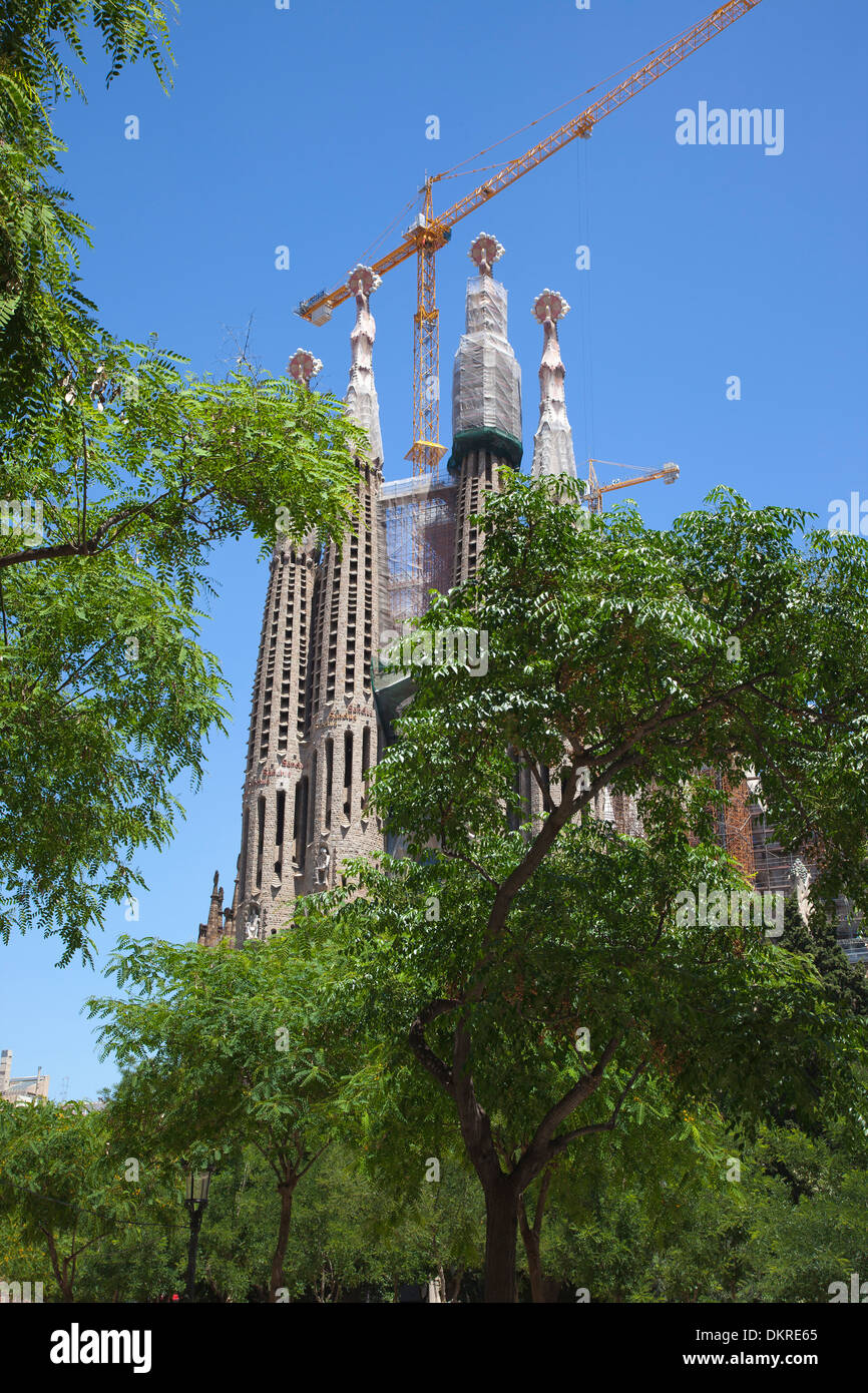 In Spagna, in Catalogna, Barcellona, esterno della Sagrada Familia, progettato da Antoni Gaudi. Foto Stock
