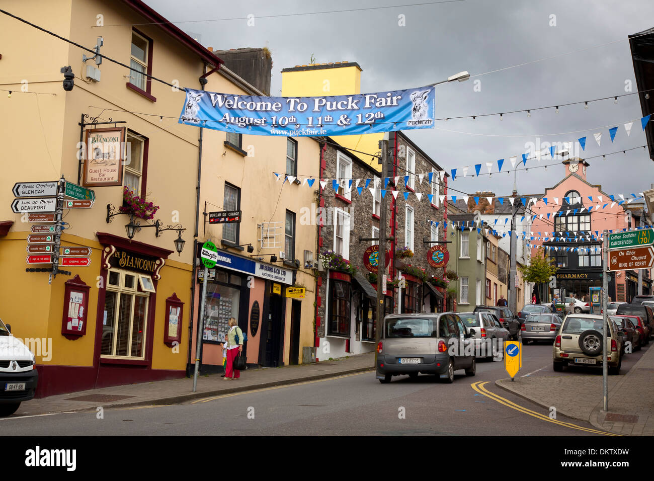 Killorglin città. Anello di Kerry, Iberagh penisola. Contea di Kerry, Irlanda, Europa. Foto Stock