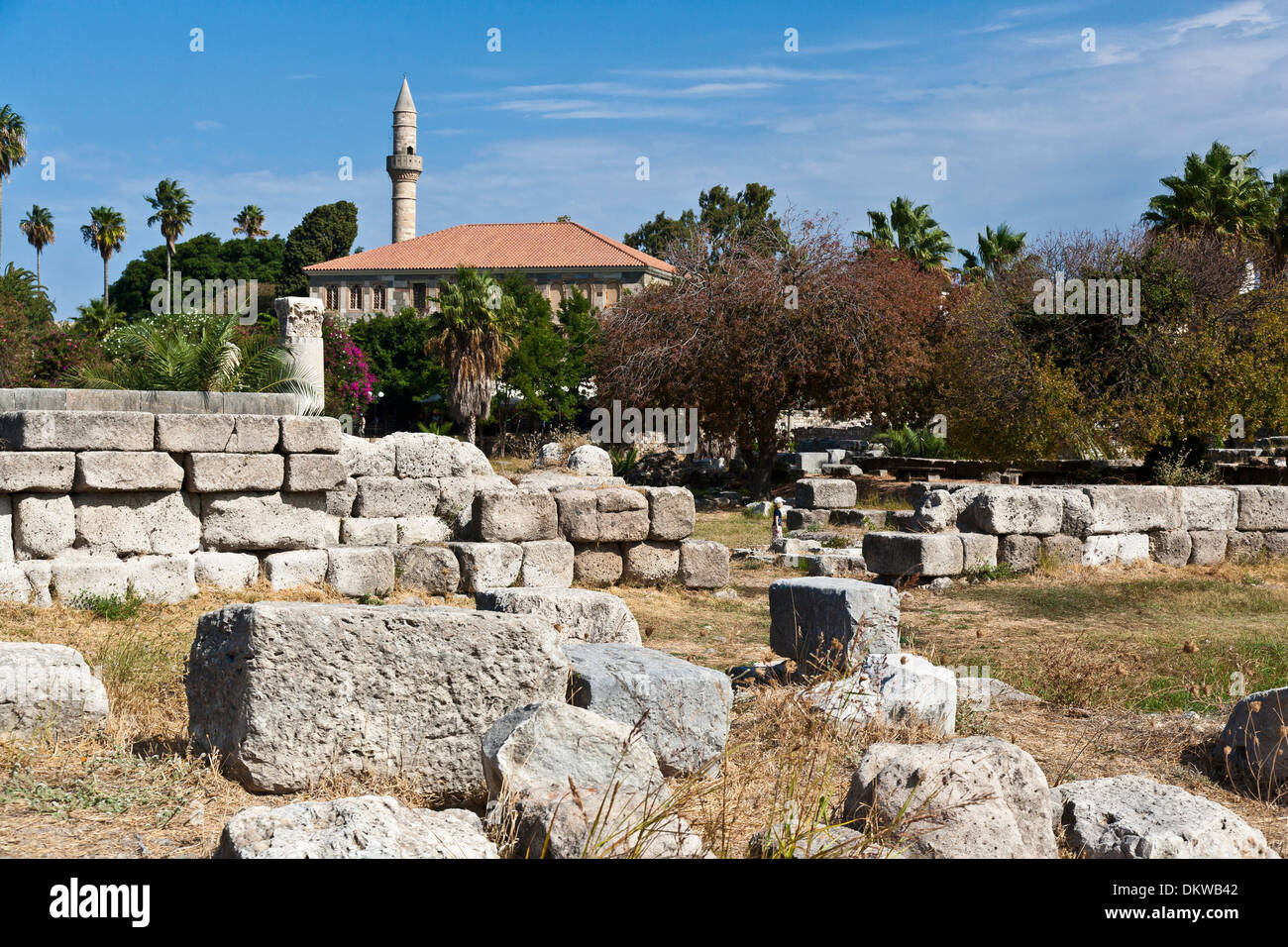 Agorà di Kos scavo archeologico del sito di scavo grecia Europa moschea Hadij-Hassan port island Islam pareti parete Mare Foto Stock