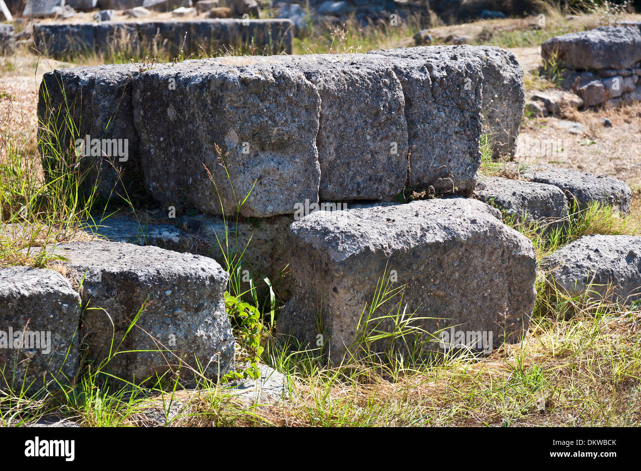 Agorà di Kos scavo archeologico del sito di scavo grecia Europa muro di fondazione casa porta home casa wall muri di casa isola Foto Stock