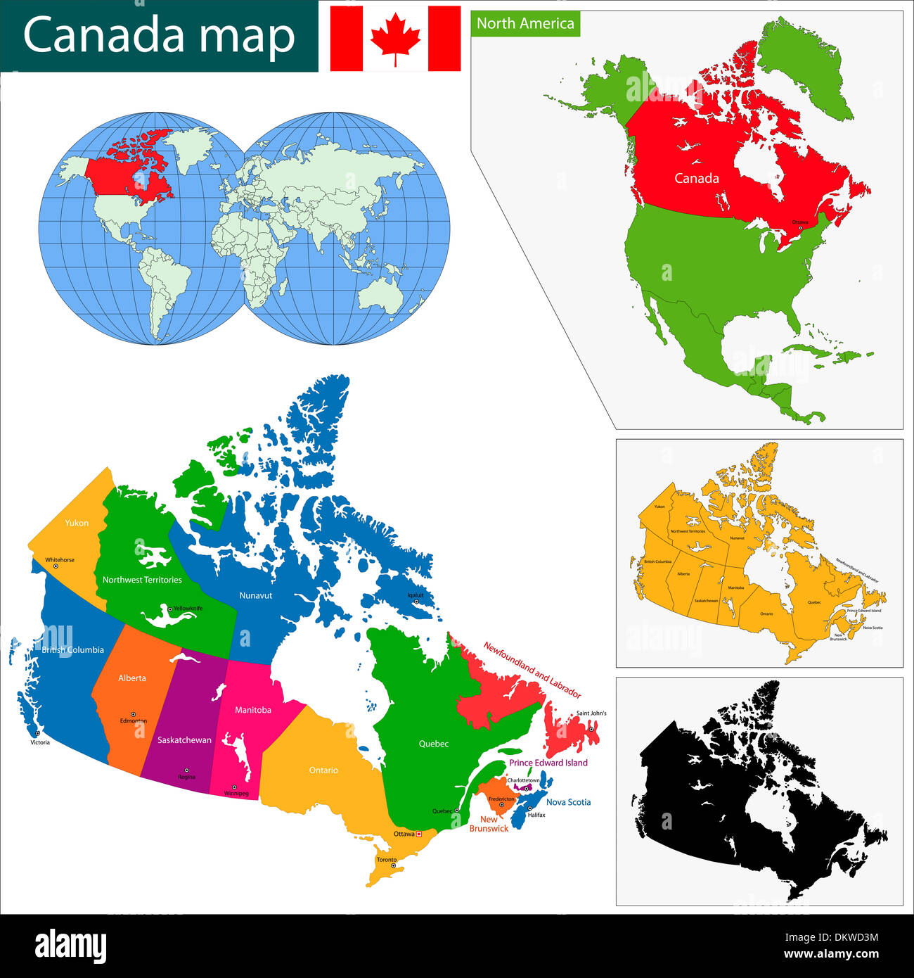 Colorata mappa Canada Foto Stock