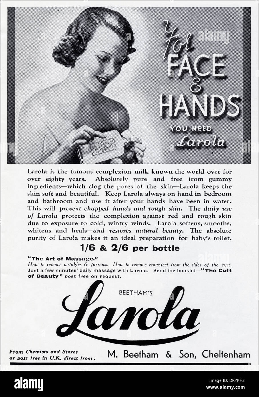 1930s vintage originale annuncio rivista pubblicità LAROLA crema per la pelle Foto Stock