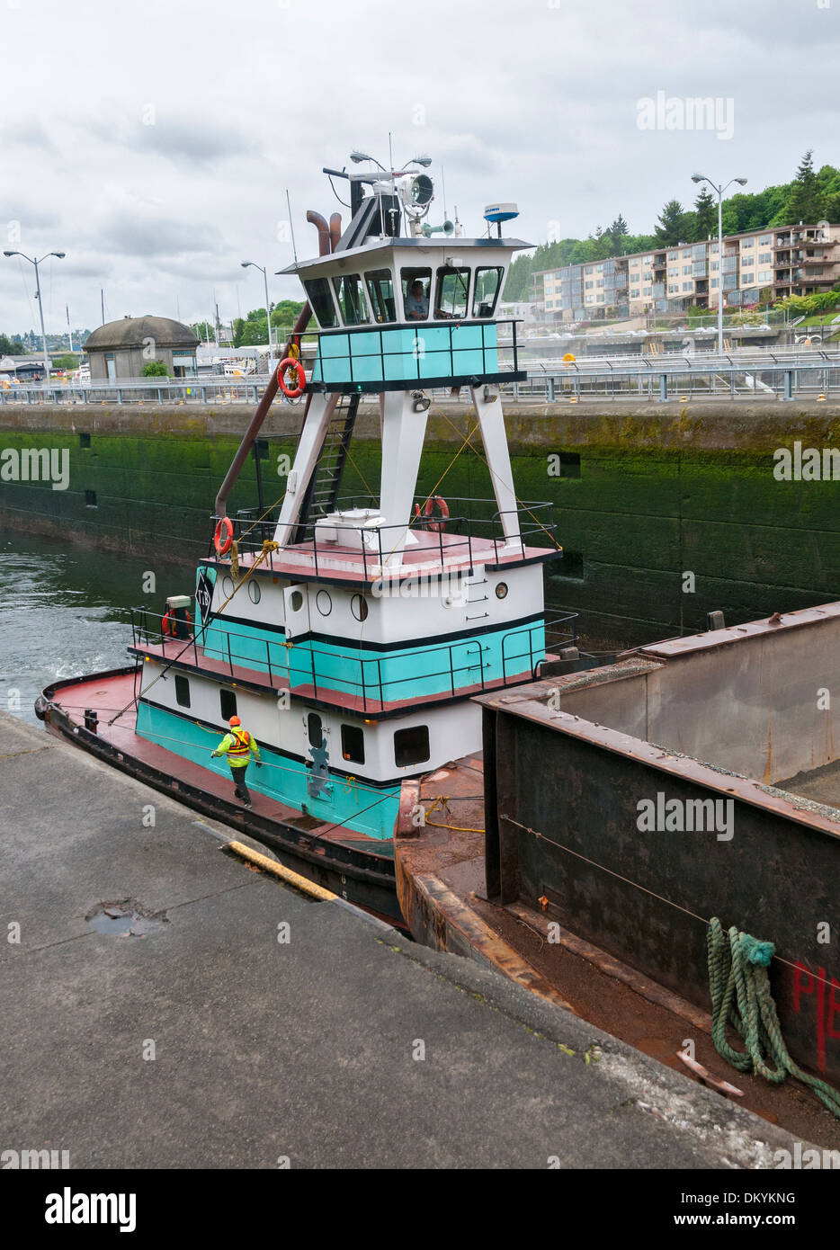 Washington, Seattle, Hiram M. Chittenden serrature, spingere la barca & Inclus. Foto Stock