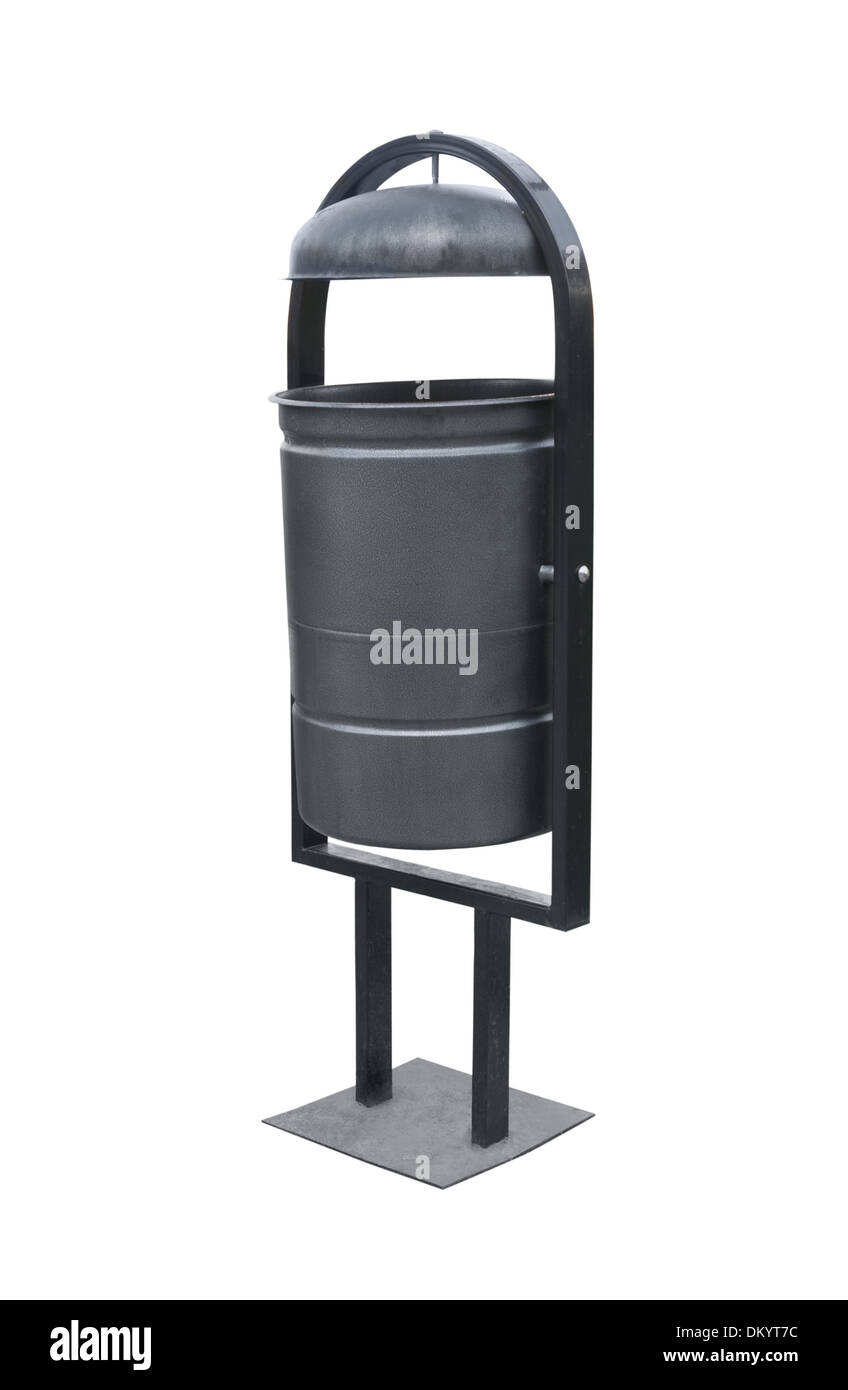 Black street pattumiera isolate su sfondo bianco Foto Stock