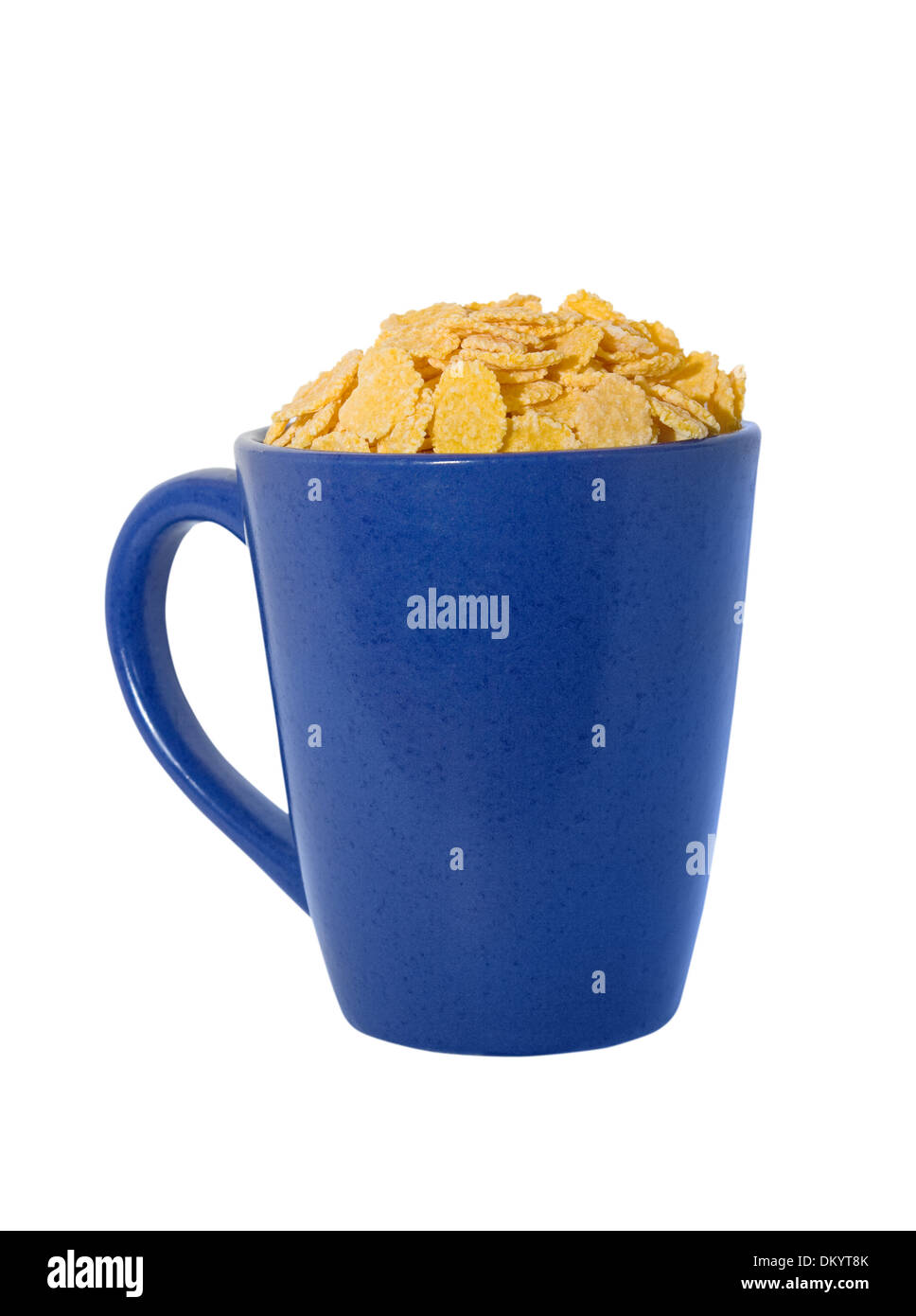 Una tazza piena di cornflakes, vista da sopra Foto Stock