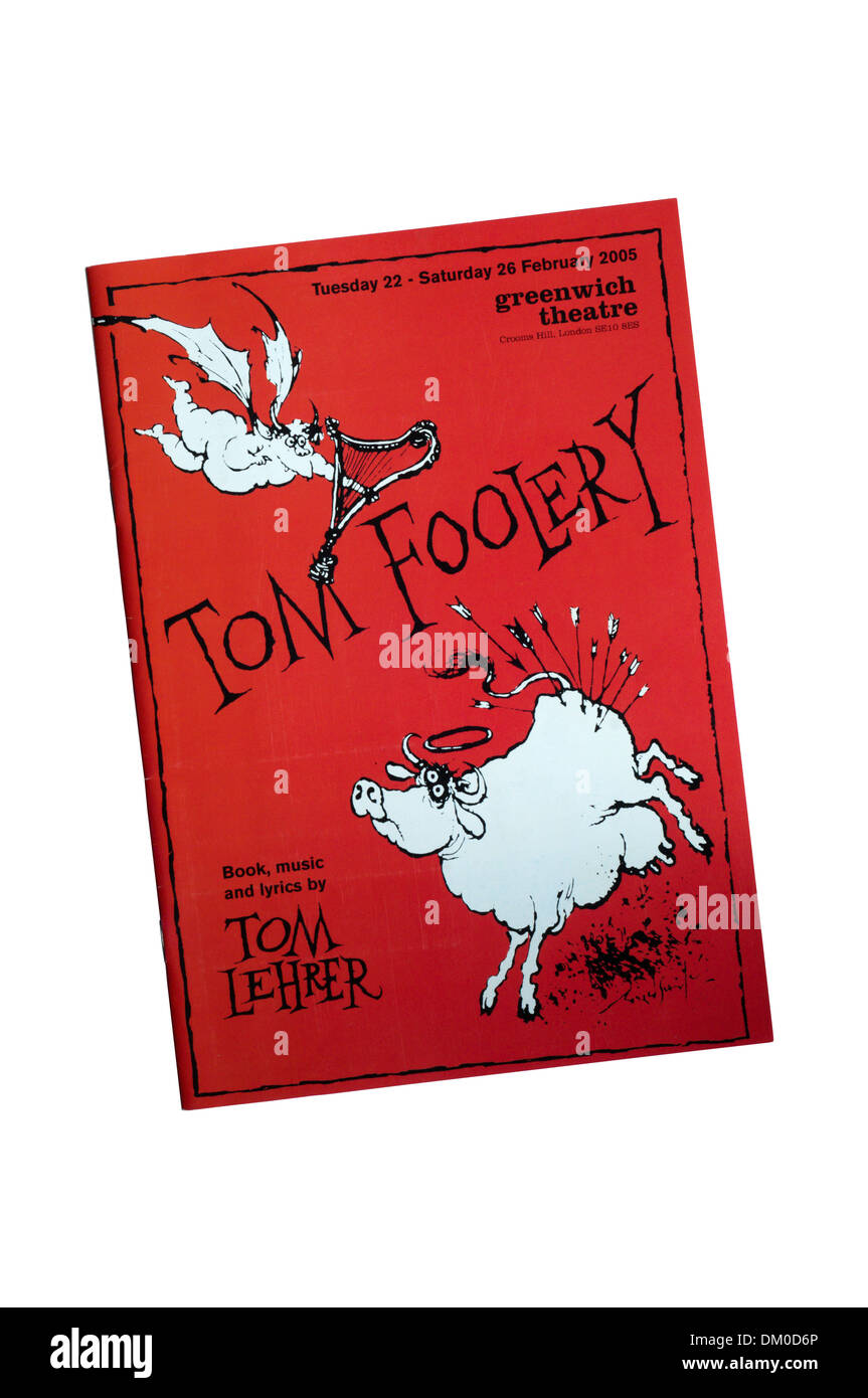 Programma per la produzione 2005 di Tom Foolery basato sul lavoro di Tom Lehrer con Kit and the Widow e Dillie Keane al Greenwich Theatre. Foto Stock