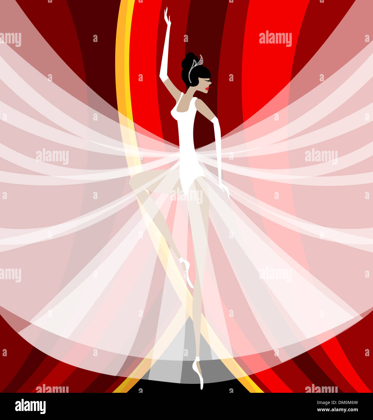 Sipario rosso e dancing ballerina in bianco Foto Stock
