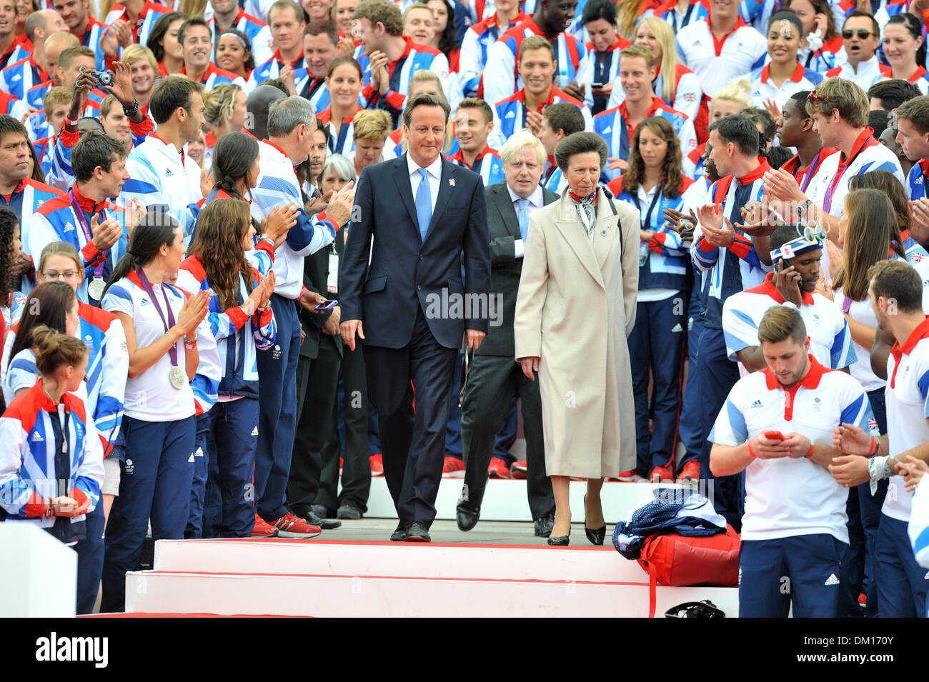 David Cameron Princess Anne Boris Johnson Team GB e Paralimpiadi GB parata tenutasi sul Mall-prove Londra Inghilterra - 10.09.12 Foto Stock