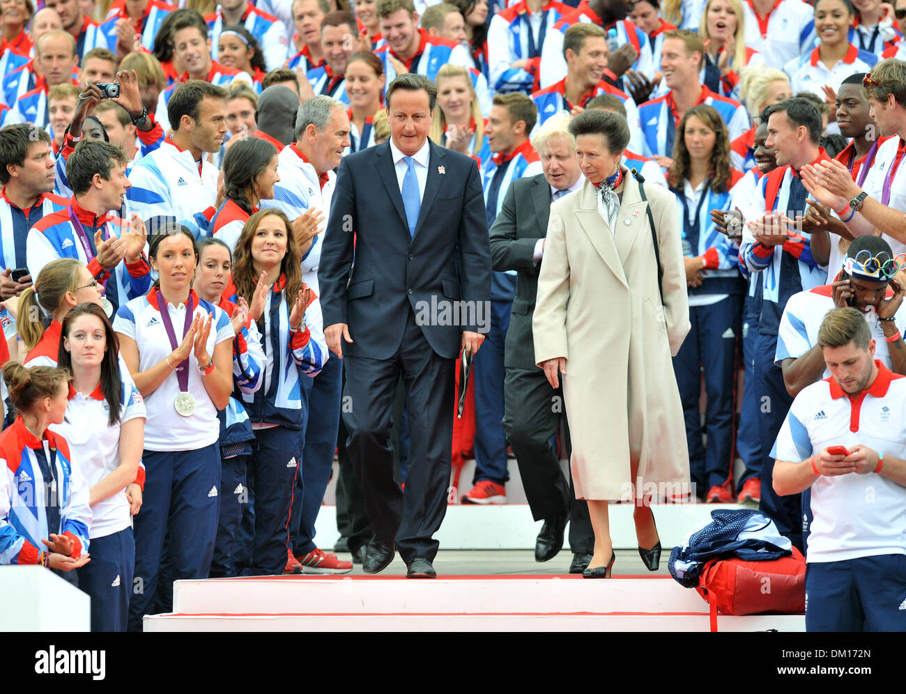 David Cameron Princess Anne Boris Johnson Team GB e Paralimpiadi GB parata tenutasi sul Mall-prove Londra Inghilterra - 10.09.12 Foto Stock