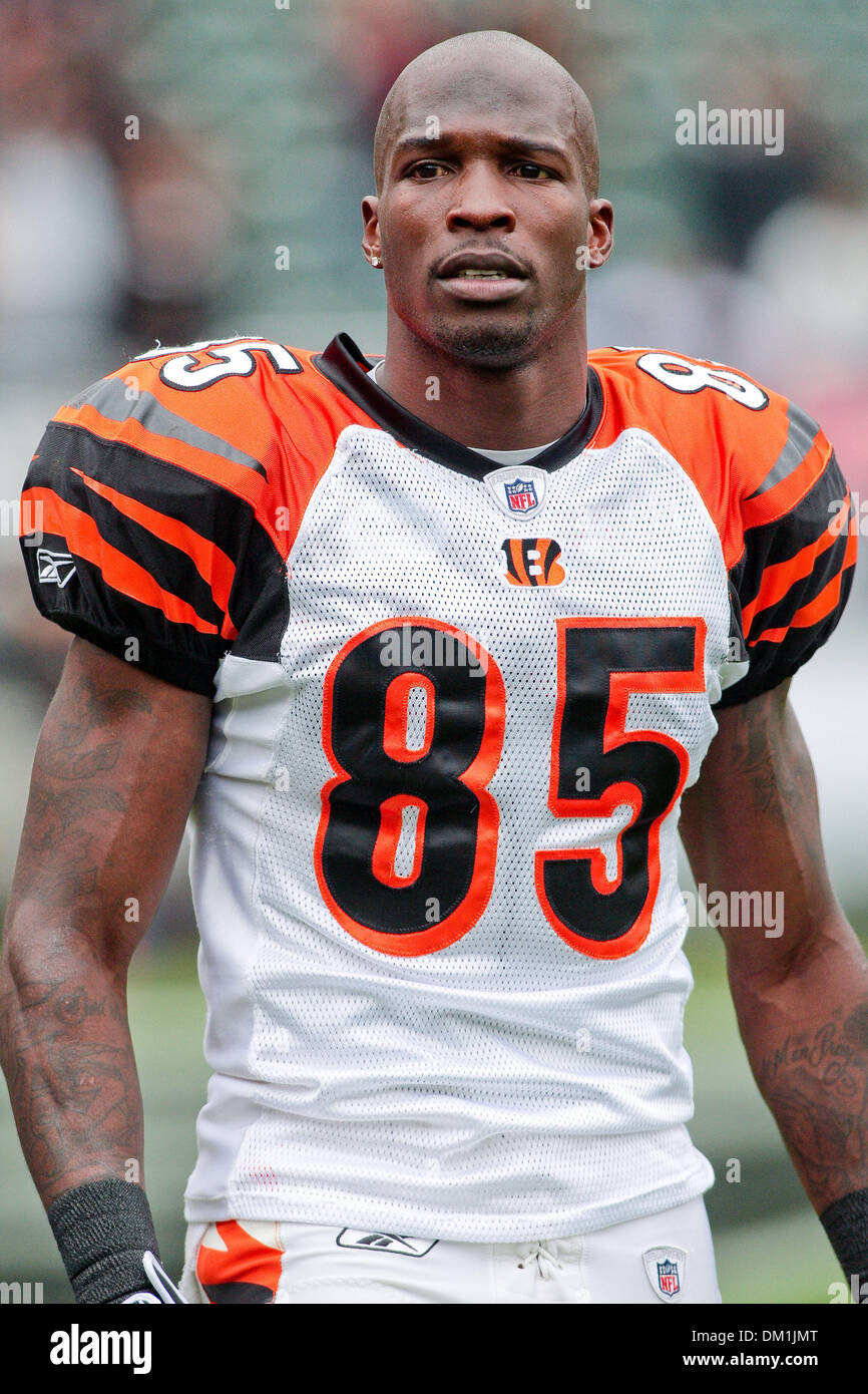 Cincinnati wide receiver Ochocinco Ciad (85) durante l'azione di gioco a Oakland Coliseum, noto anche come ''buco nero'' a Oakland, Claif. Domenica. Oakland Raiders sconfitto i Cincinnati Bengals 20-17. (Credito Immagine: © Konsta Goumenidis/Southcreek globale/ZUMApress.com) Foto Stock