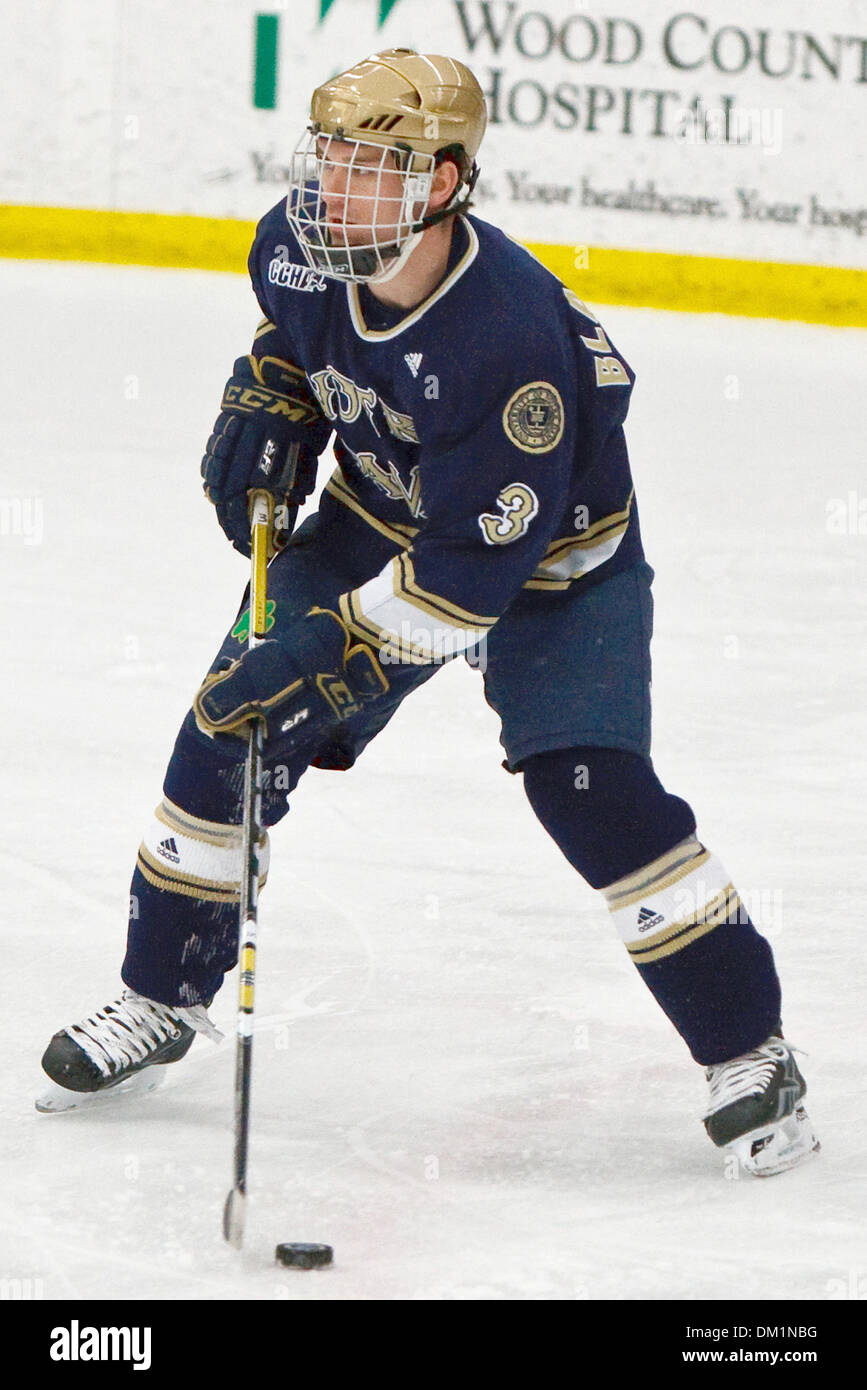 Notre Dame defenceman Brett Blatchford (3) durante l'azione di gioco. Bowling Green sconfitto Notre Dame 2-1 in un improvviso-morte sparatoria dopo che entrambe le squadre sono state legati 1-1 al termine delle ore di lavoro straordinario al BGSU Ice Arena in Bowling Green, Ohio. (Credito Immagine: © Scott Grau/Southcreek globale/ZUMApress.com) Foto Stock