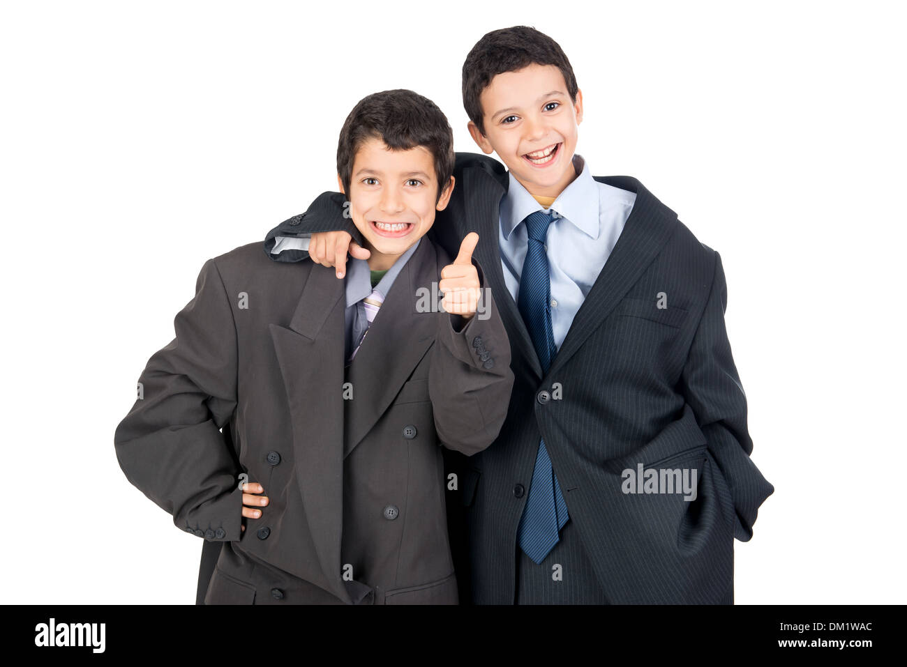 I ragazzi vestito con un grande uomo la tuta Foto Stock