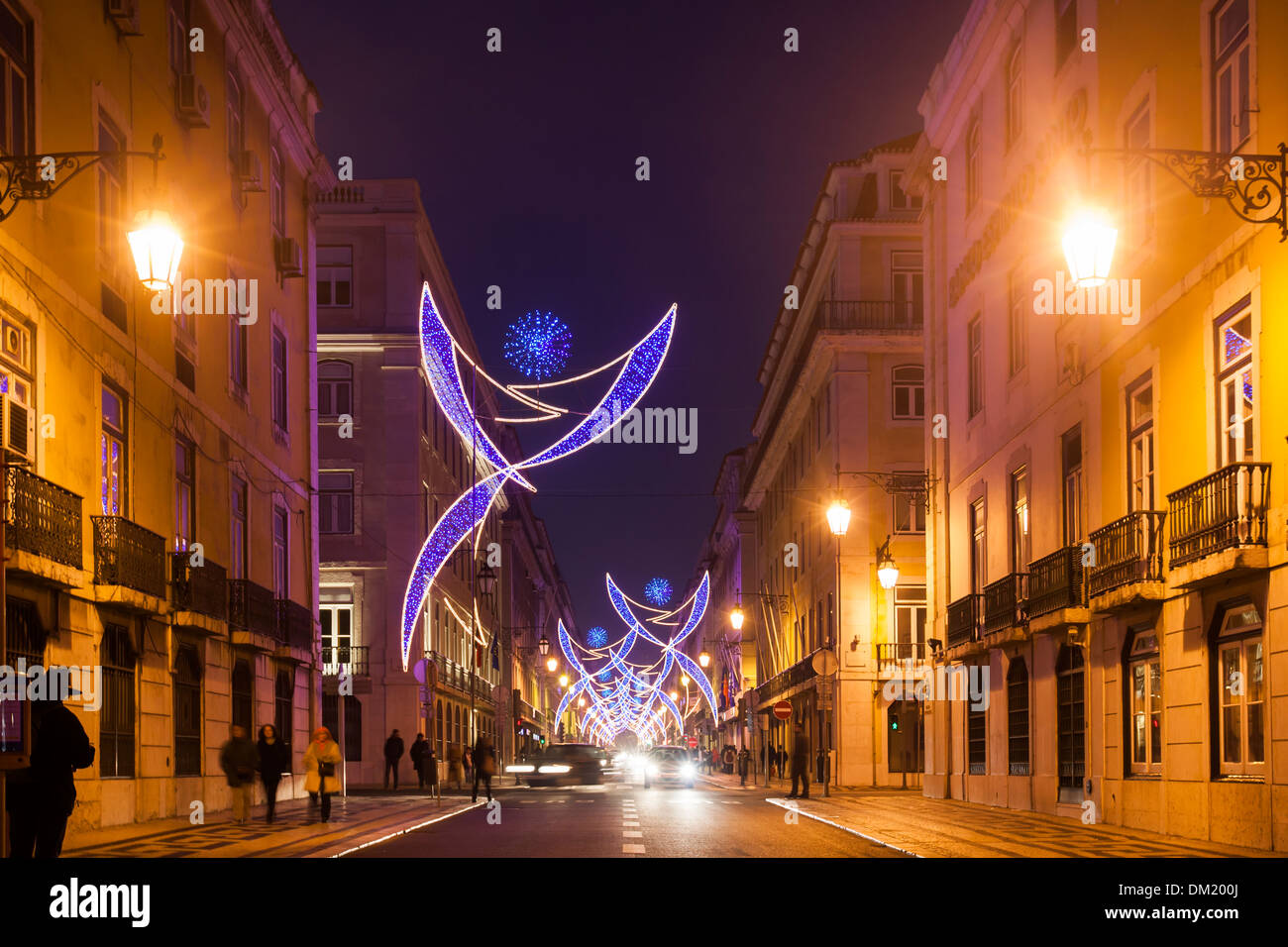 Le luci di Natale nella Rua Aurea, Lisbona, Portogallo, Europa Foto Stock