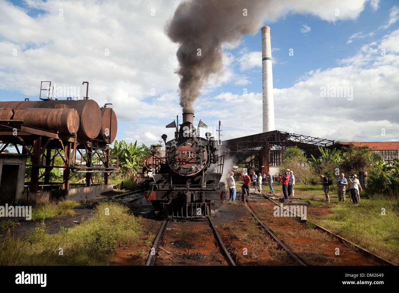 Motore a vapore treno lavorando presso il villaggio di Australia in Cuba, Caraibi, America Latina Foto Stock