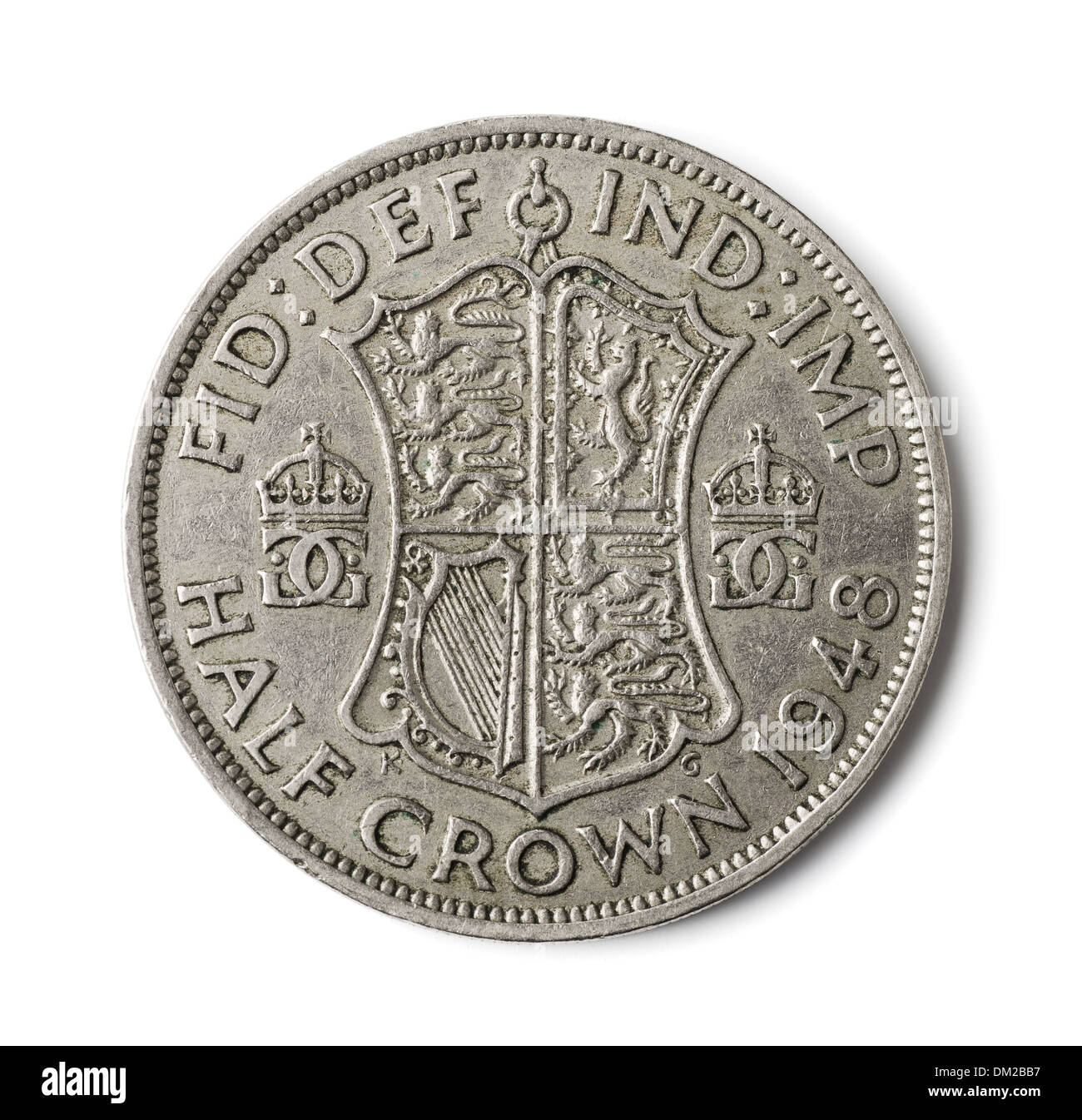 Vecchia metà British Crown coin isolato su bianco Foto Stock