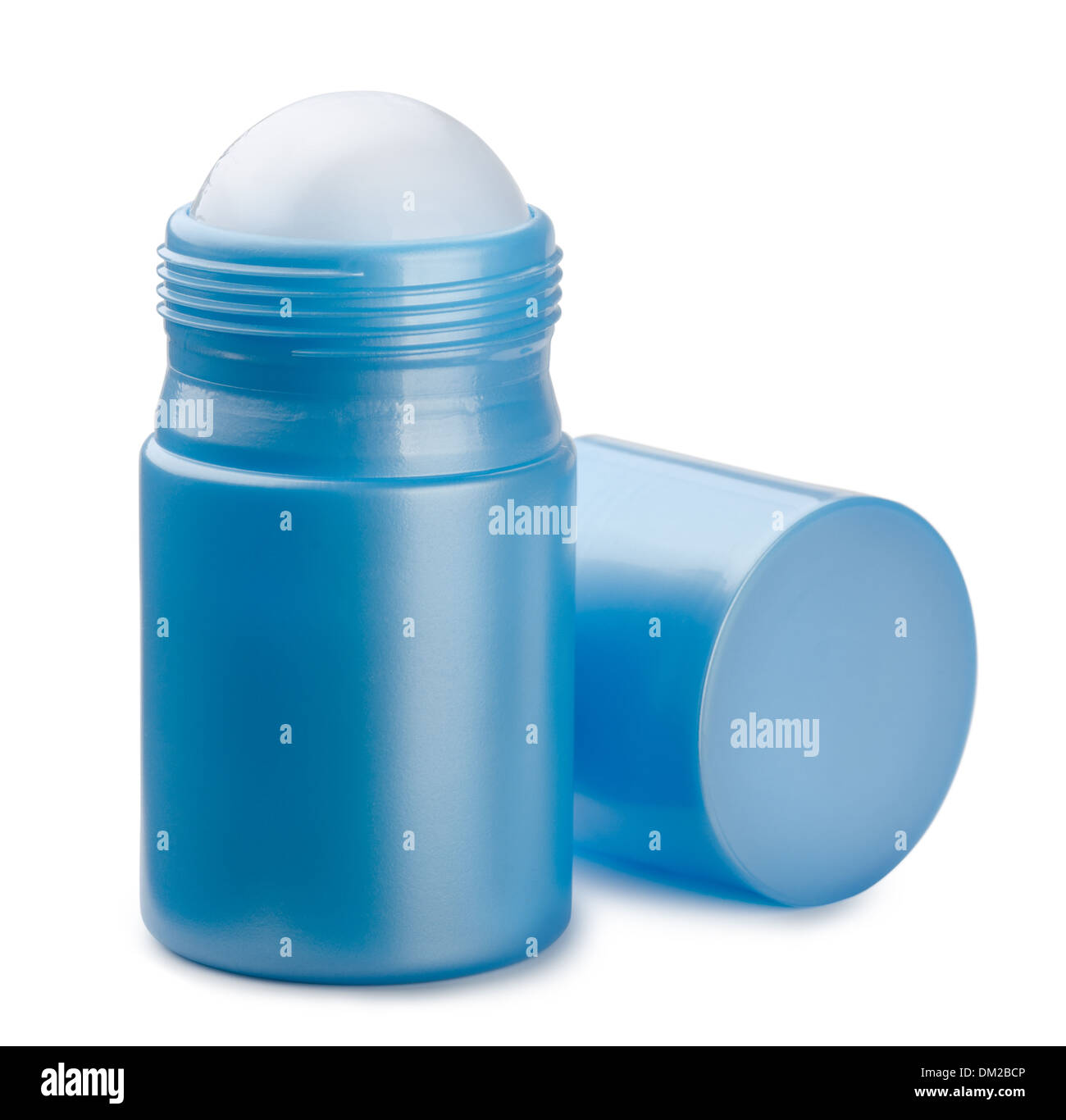 Blue Rotolo compatto sul deodorante isolato su bianco Foto Stock