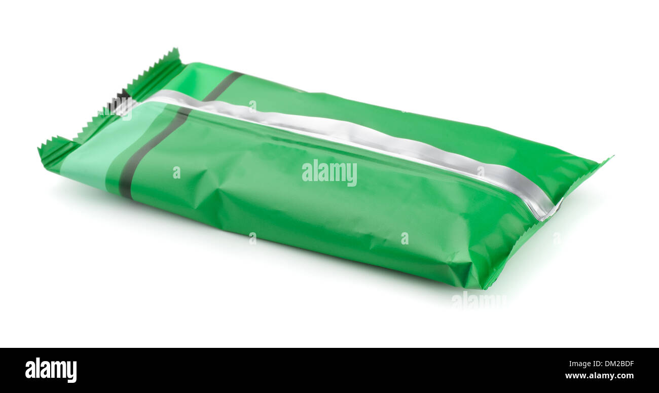 Lamina verde confezione per alimenti isolato su bianco Foto Stock