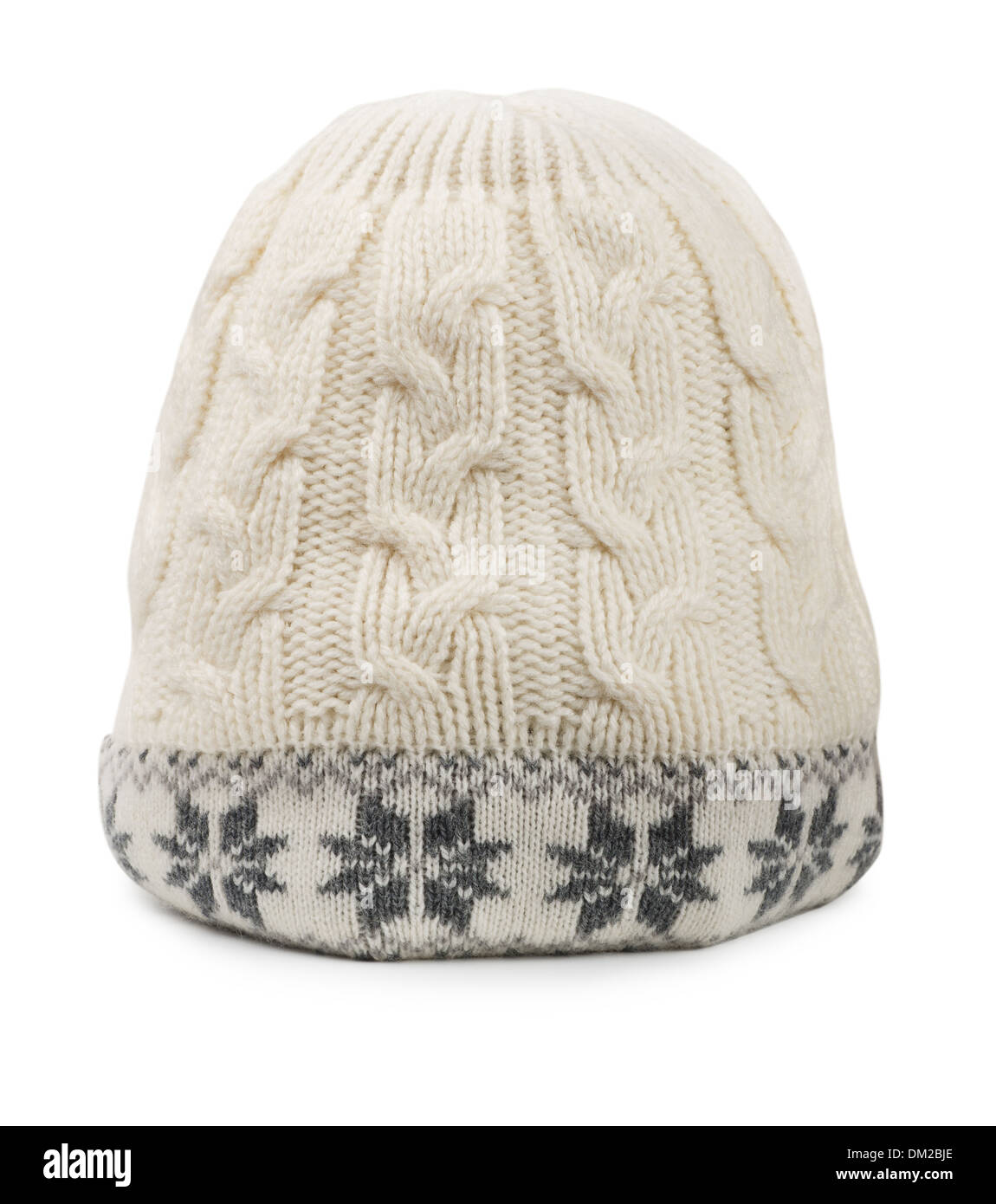 Bianco inverno cappello di lana isolato su bianco Foto Stock