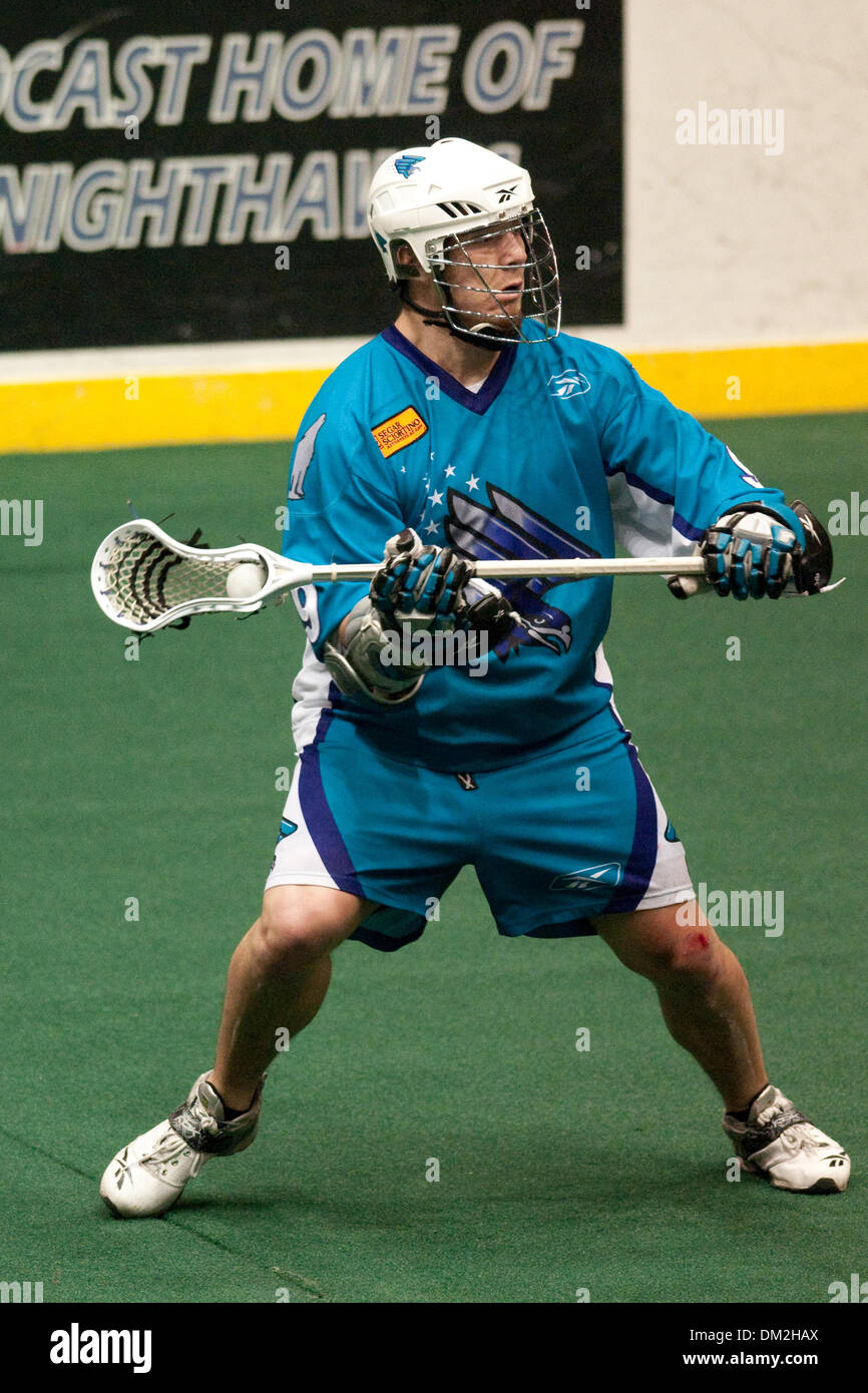 Rochester Knighthawks avanti Craig punto (9) in azione durante una partita contro l'Edmonton Rush. Edmonton sconfitto Rochester 12-11 al Blue Cross Arena di Rochester, New York. (Credito Immagine: © Mark Konezny/Southcreek globale/ZUMApress.com) Foto Stock