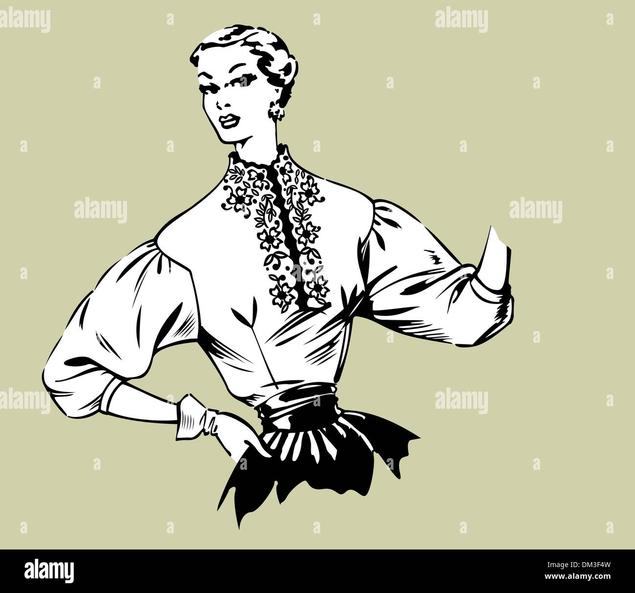 Donna elegante. Rétro in stile Anni Cinquanta Illustrazione Vettoriale