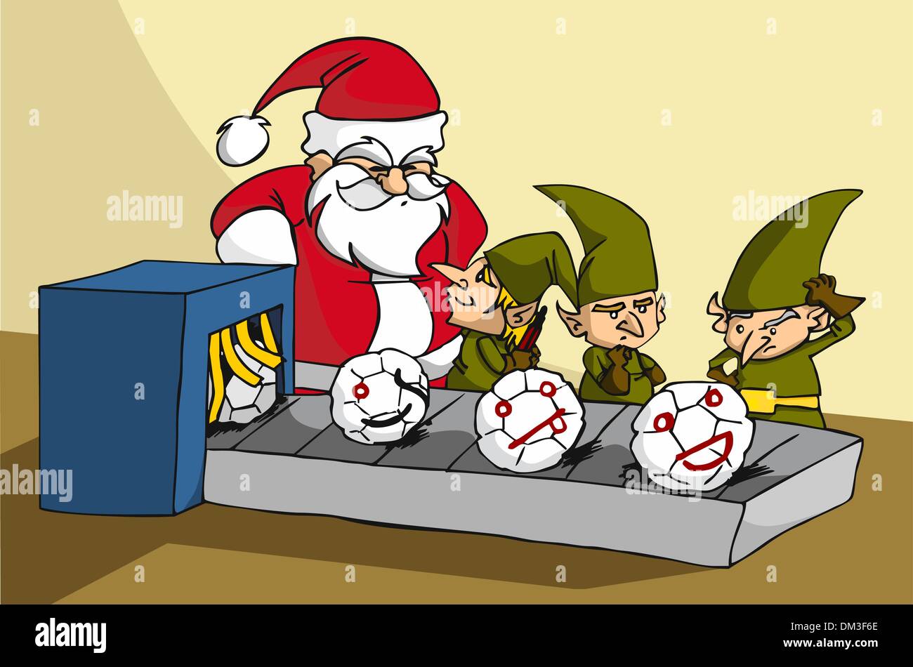 Oops! Gli elfi rimasti intrappolati mentre scherzi a xmas toy factory Illustrazione Vettoriale
