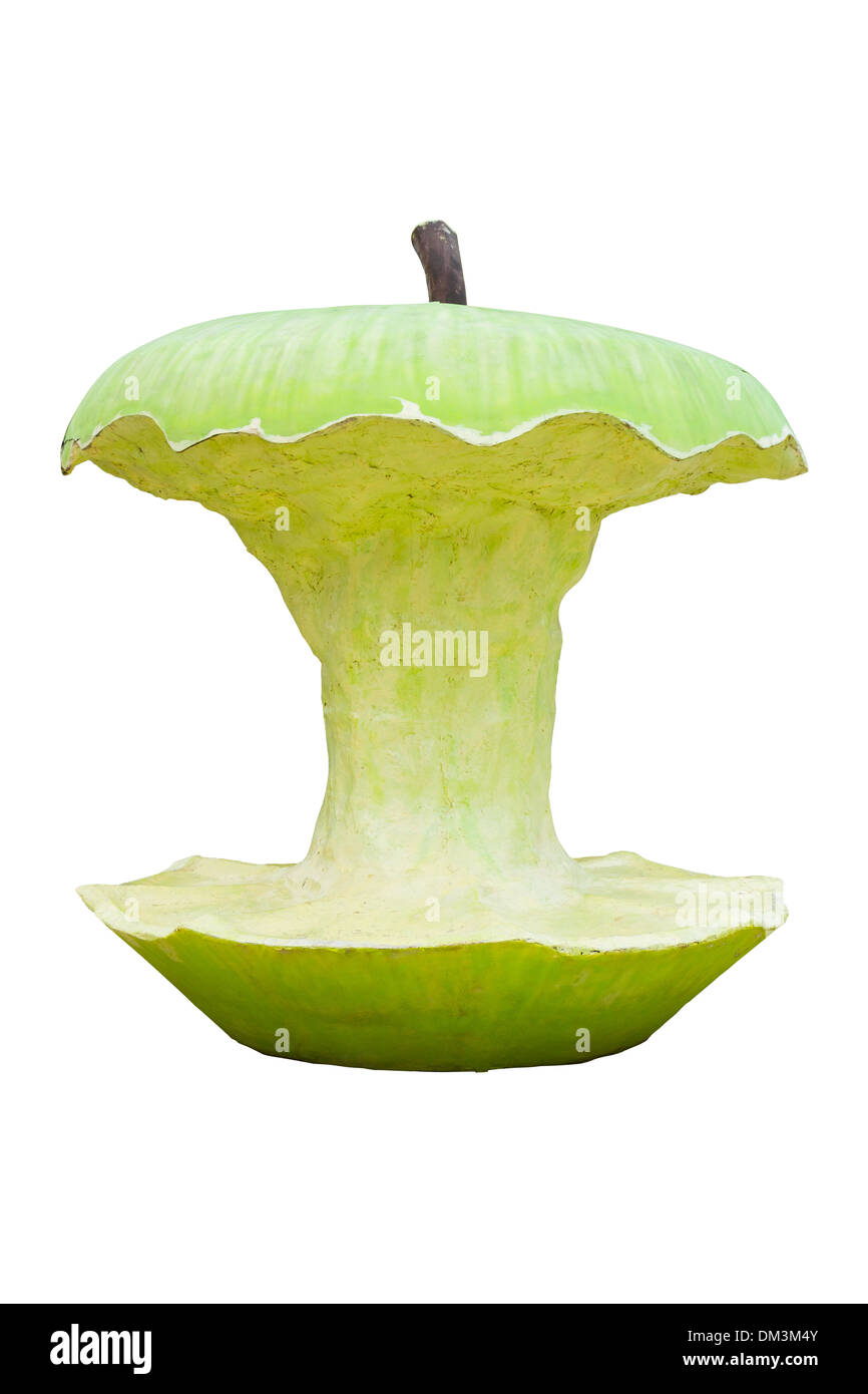 Isolato Big Green Apple Core (realizzato con calcestruzzo) Foto Stock