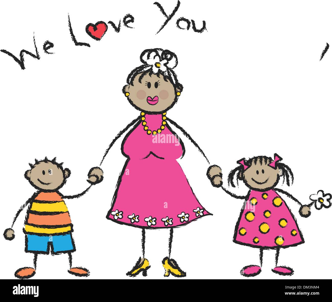 Ti Amiamo mamma tan il tono della pelle saluto di famiglia (vector) Illustrazione Vettoriale