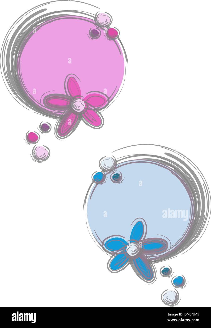 Floreali elementi deco in blu e rosa Illustrazione Vettoriale