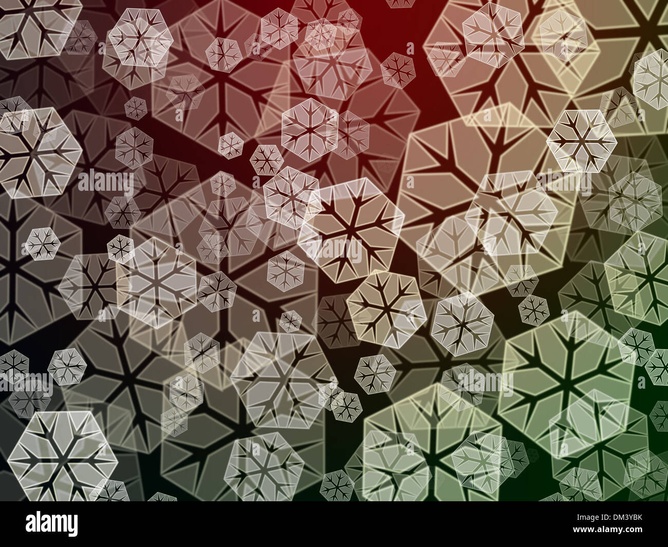 Sullo sfondo di diverse dimensioni di fiocchi di neve Foto Stock