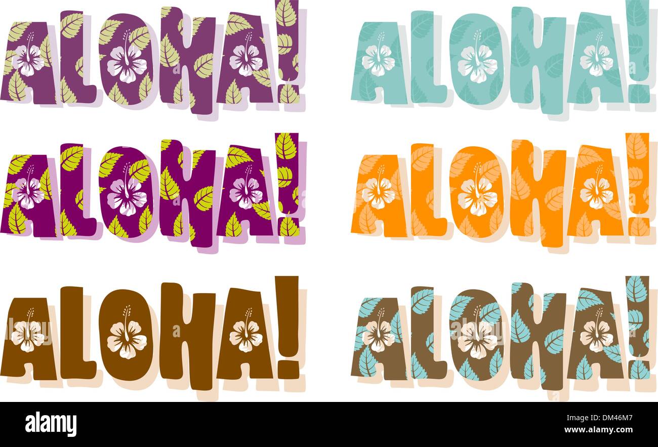 Illustrazione Vettoriale di parola aloha in diversi colori Illustrazione Vettoriale