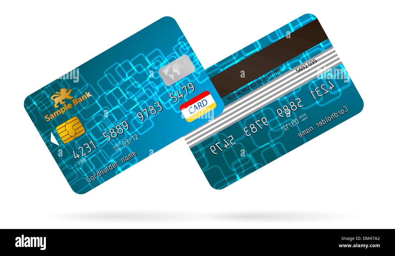 Vettore di carte di credito, vista anteriore e posteriore Illustrazione Vettoriale