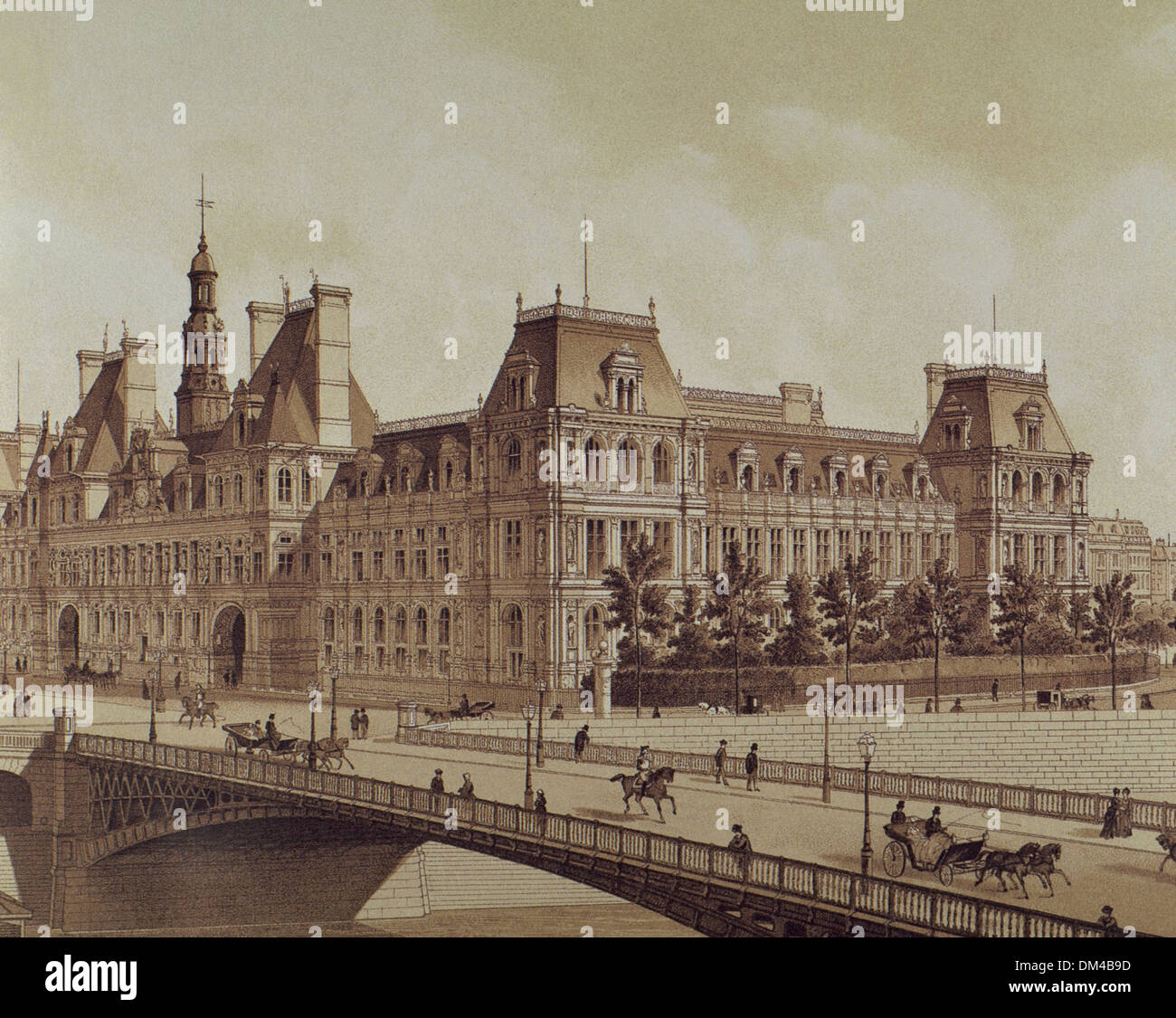 La Francia. Parigi. L'Hotel de Ville, l'edificio che ospita la città di amministrazione locale. Litografia. 1883. Foto Stock
