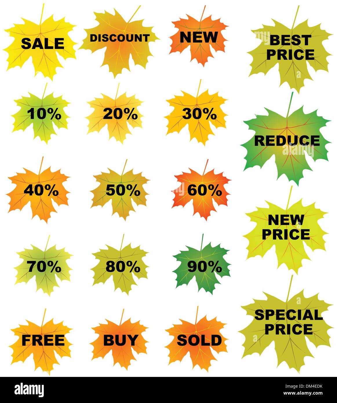Set di foglie di autunno i cartellini del prezzo Illustrazione Vettoriale
