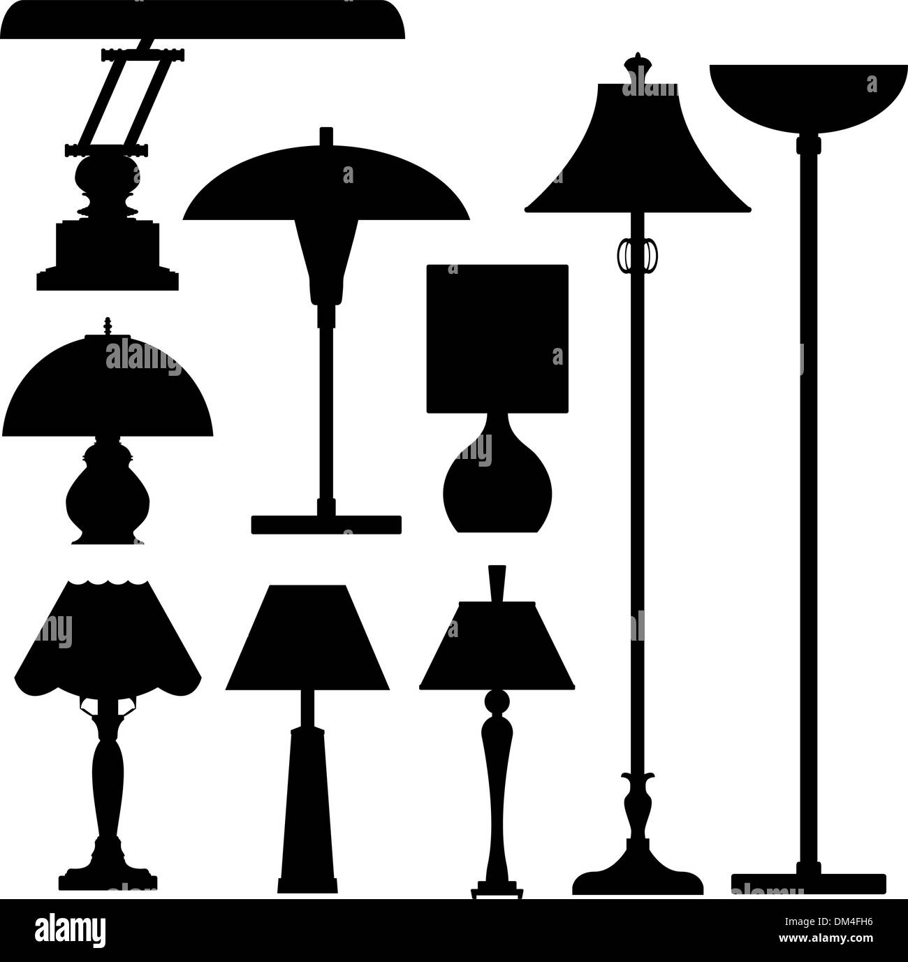 Lampade e illuminazione in vettore silhouette Illustrazione Vettoriale