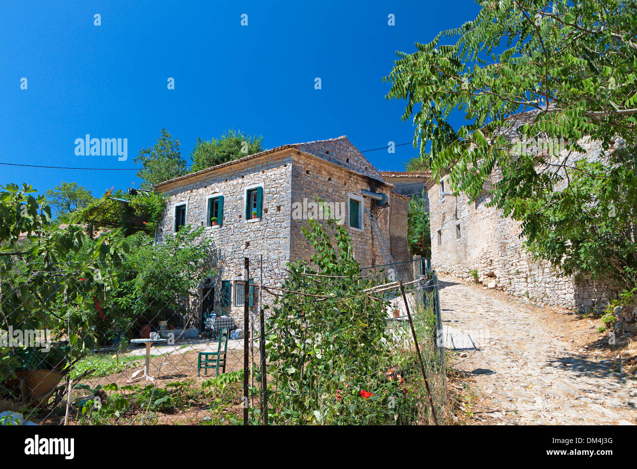Vecchio Ano Perithia villaggio all'isola di Corfu in Grecia Foto Stock